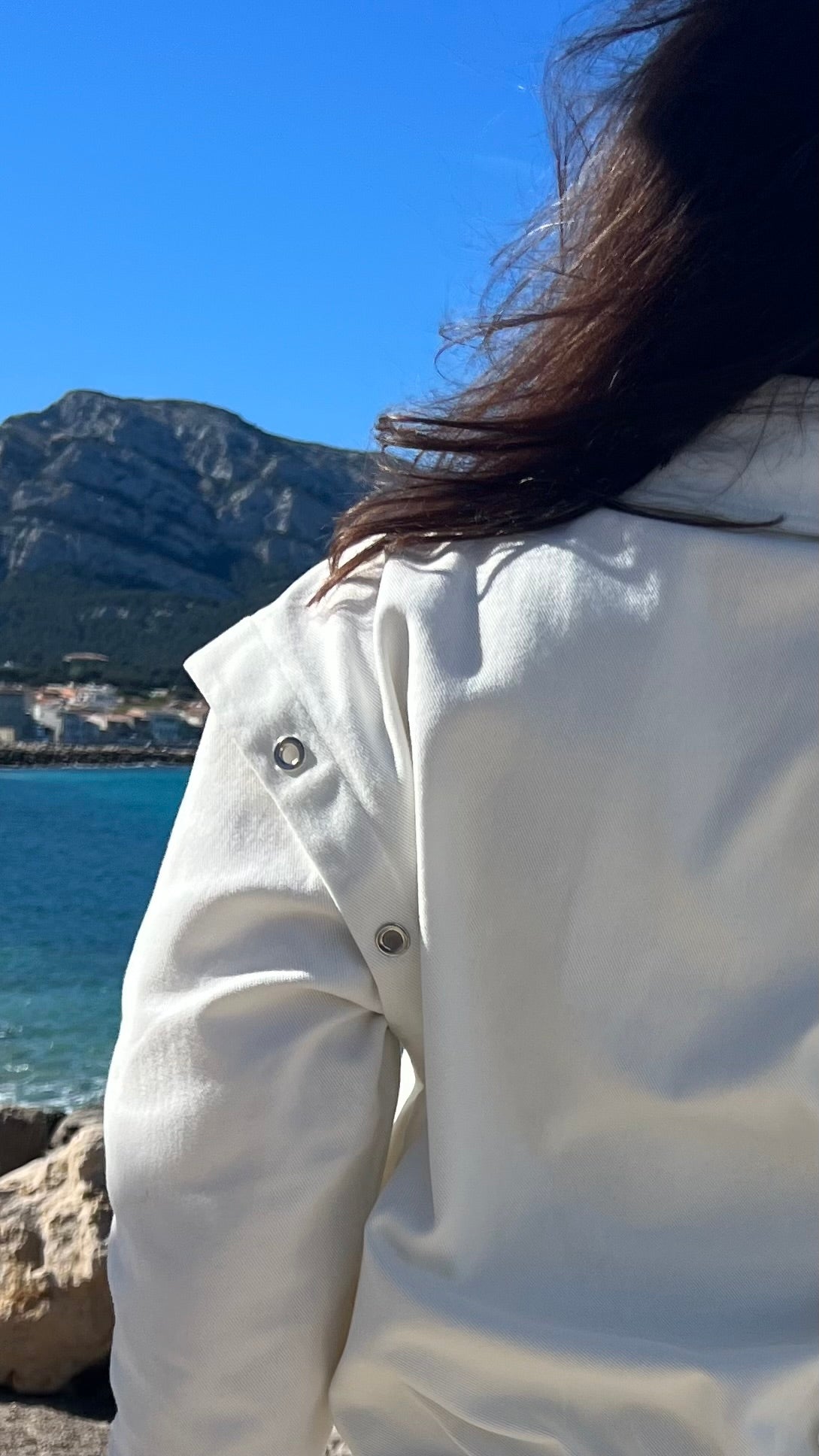 PANTRUCHE Vestes LENON blouson en denim blanc à œillets argentés coton