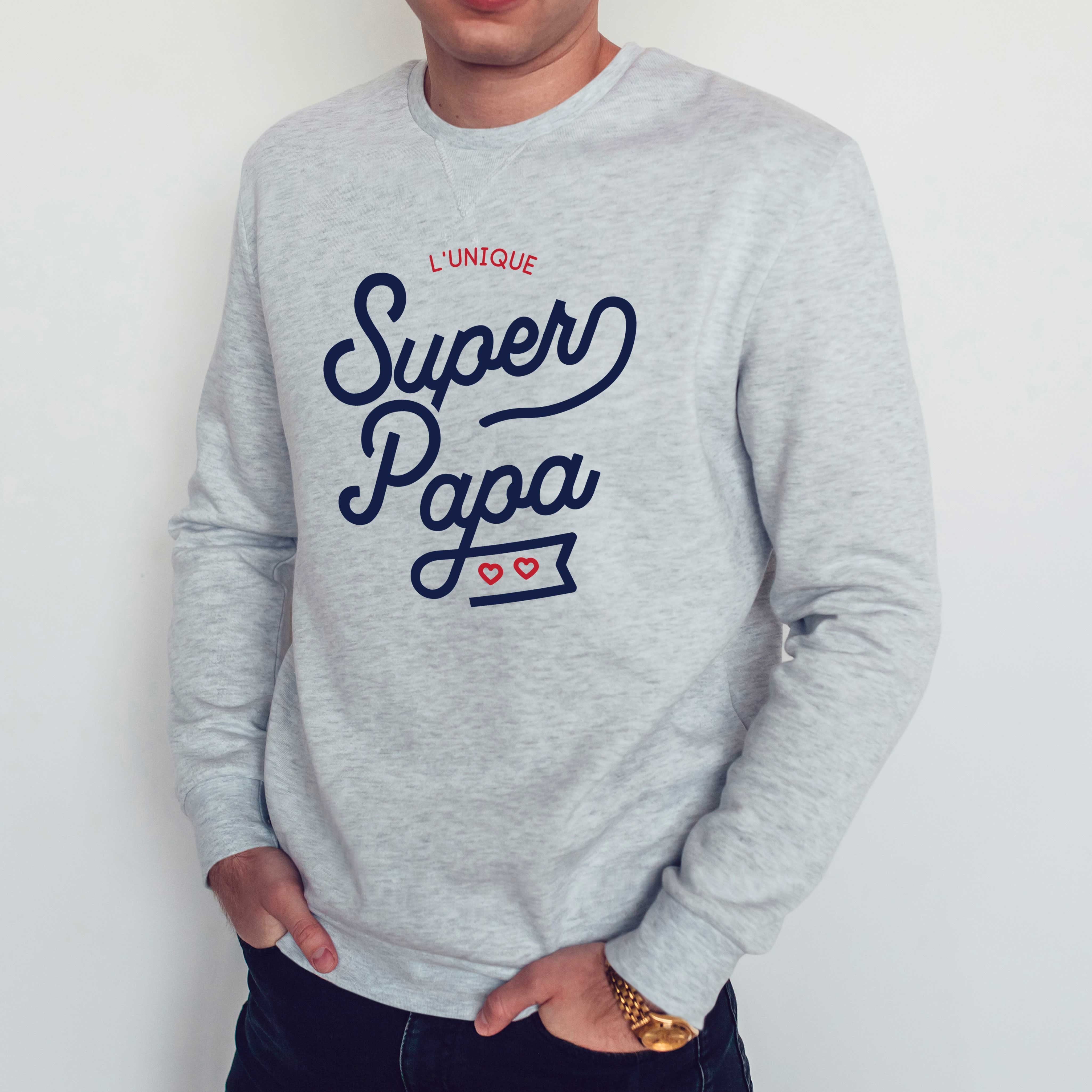 Juste Un T-shirt Sweats Imprimés Super Papa sweat-shirt homme gris chiné