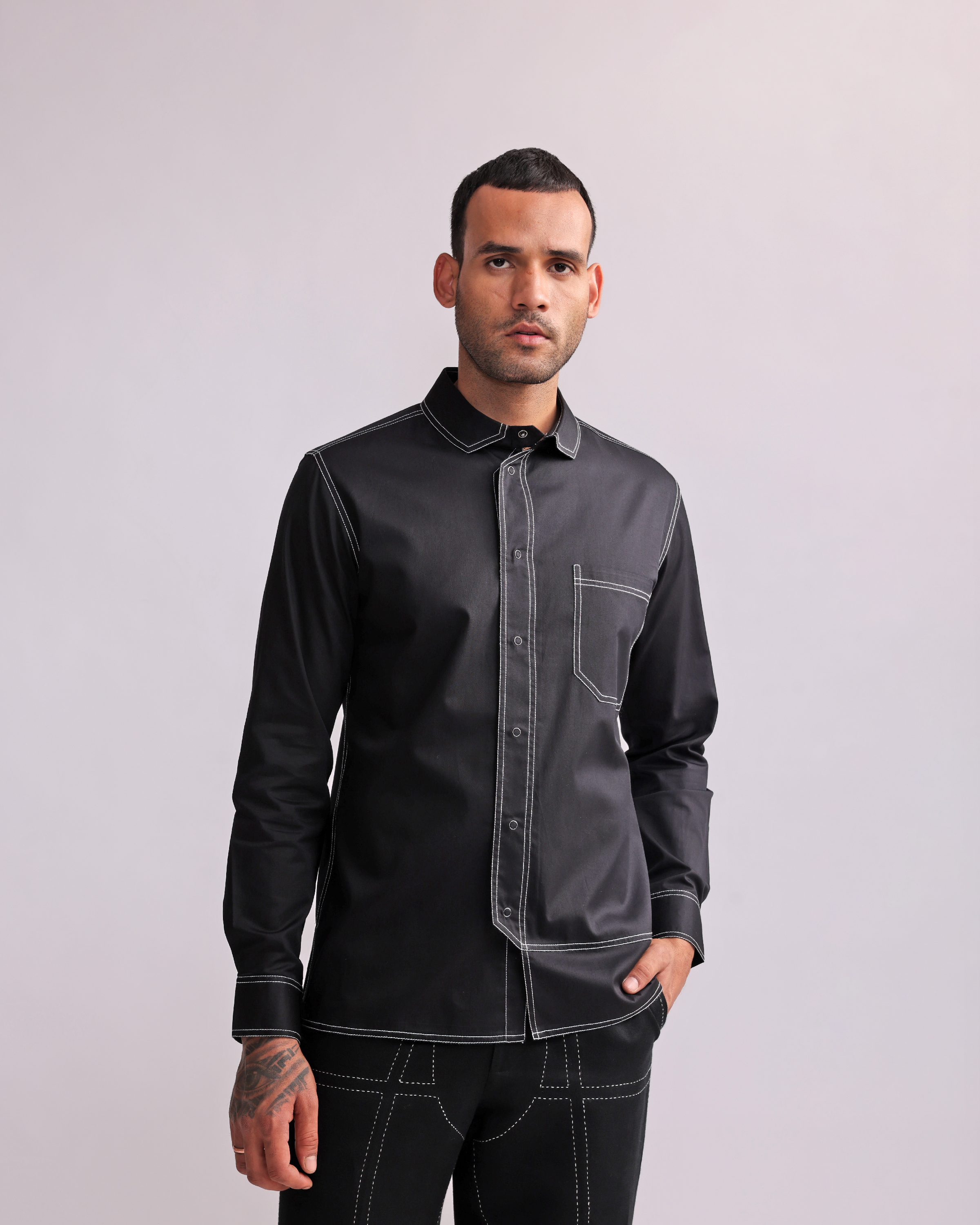 COUNTRYMADE Shirts Letter-Fold Top Stitched Shirt chemise satin coton