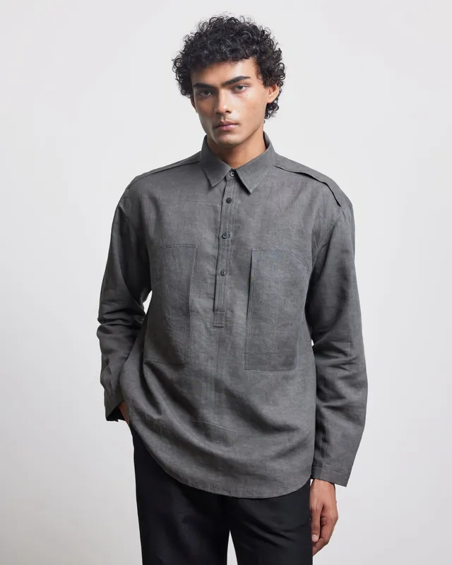 COUNTRYMADE Shirts STONE FADED HALF-PLACKET SHIRT chemise taille XS en lin
