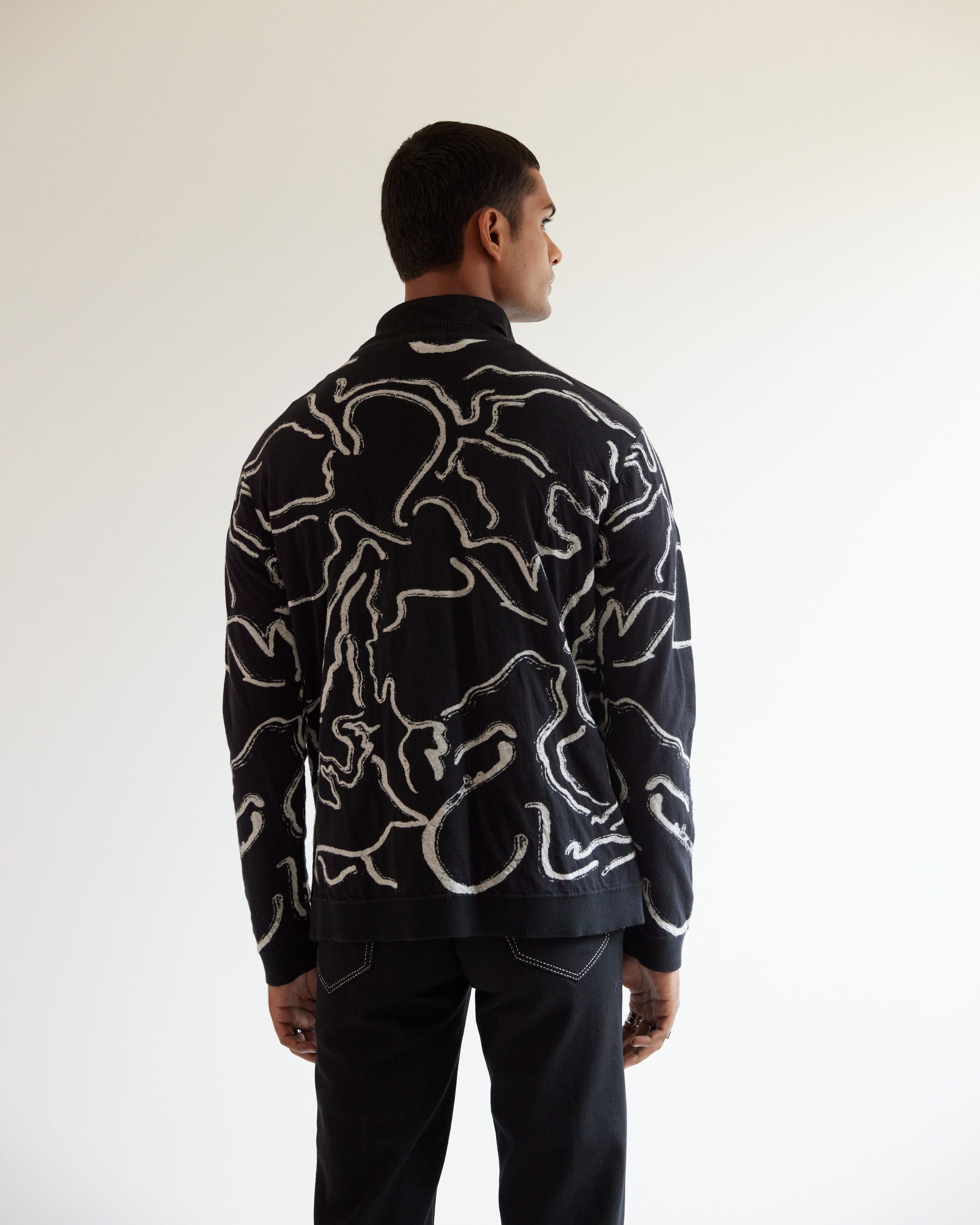 COUNTRYMADE Accessories Desert Wave Jacquard Sweater pull noir taille M coton