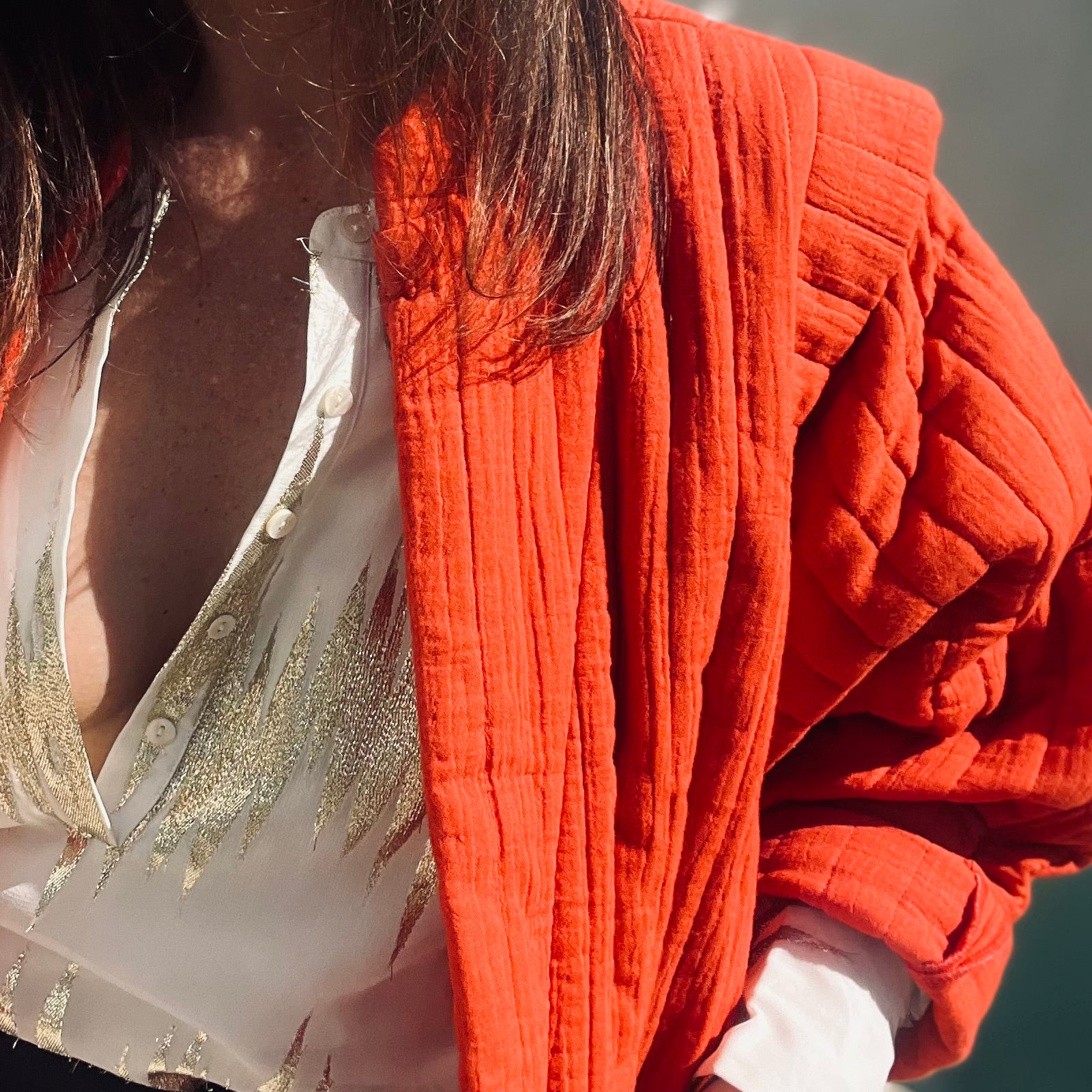 PANTRUCHE Vestes Veste ISADORA rouge orangé en gaze de coton