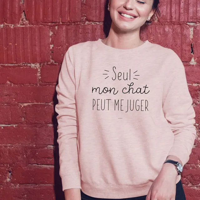 Juste Un T-shirt Sweats Imprimés Seul mon chat peut me juger sweat femme gris chiné