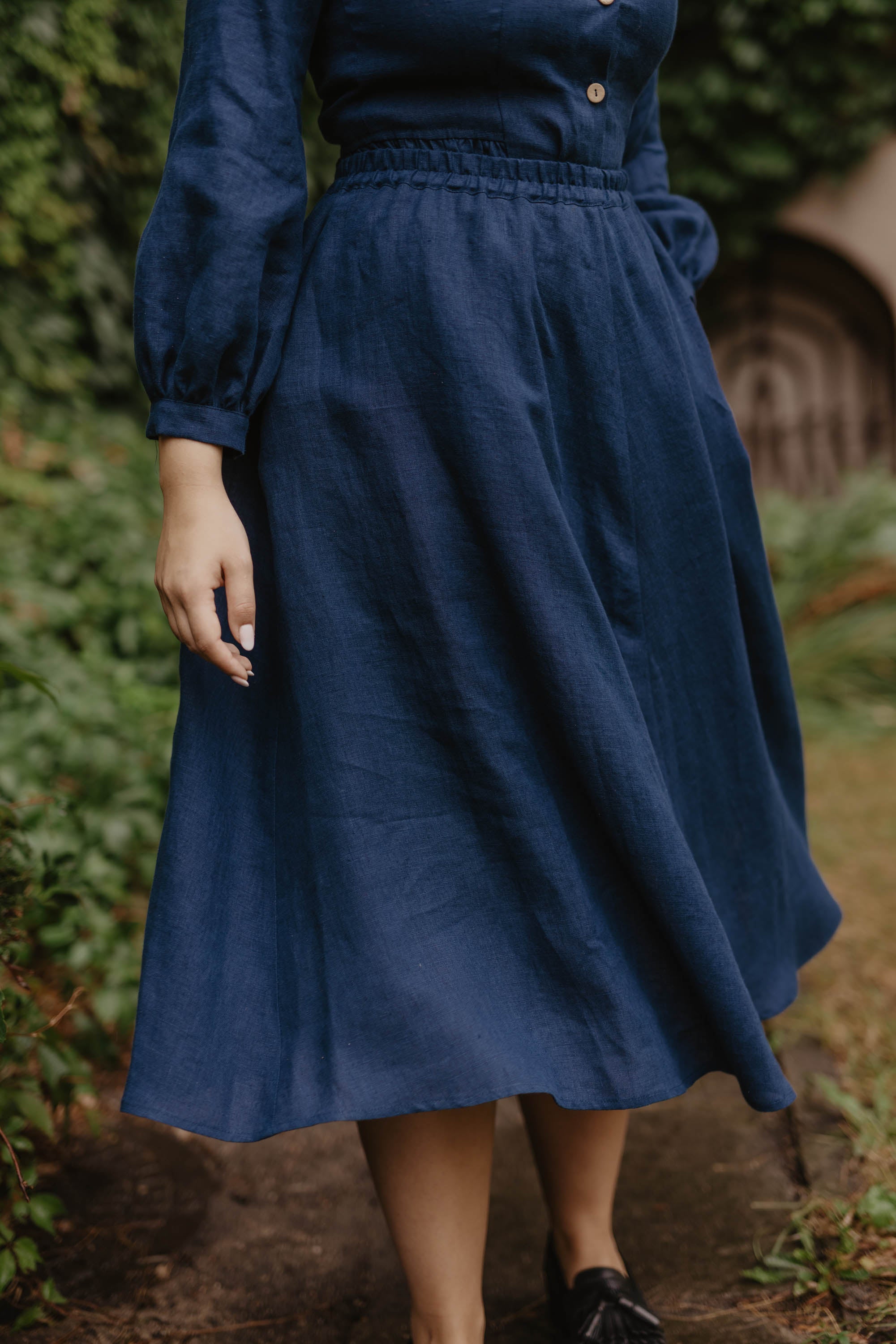 Laumė linen Linen Bottoms Juliette jupe en lin vert forêt taille élastique