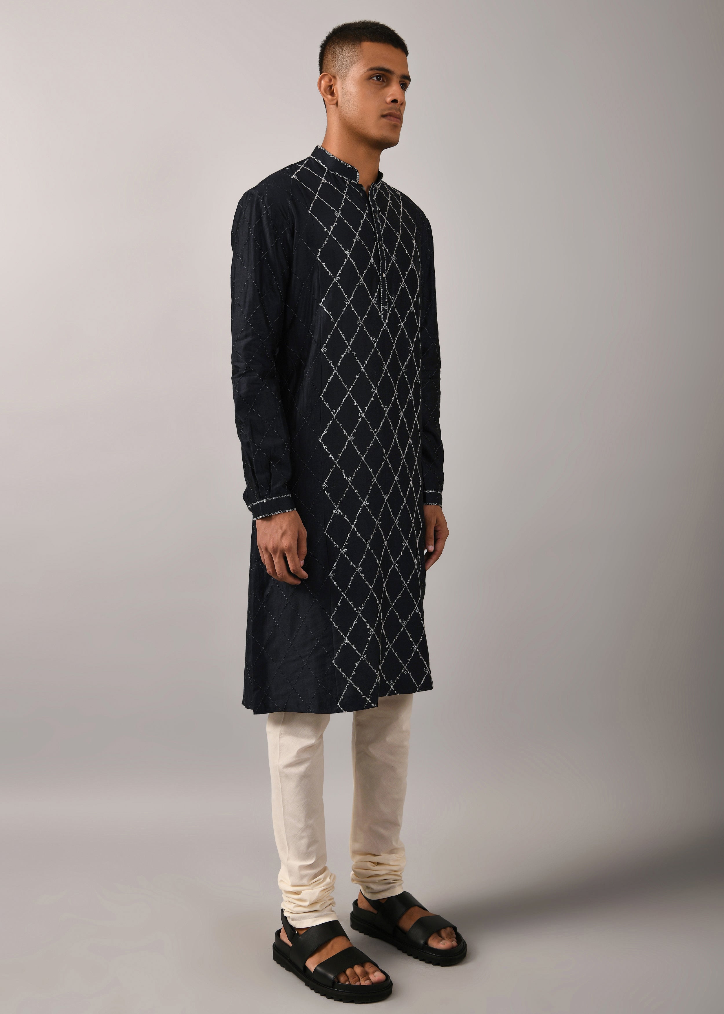 COUNTRYMADE Kurtas Diamond Embroidered Kurta Set kurta bleu marine chanderi