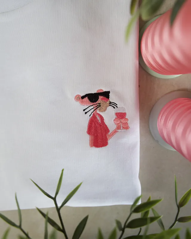 Juste Un T-shirt T-shirts Brodés La Panthère Rose t-shirt brodé toutes tailles coton bio