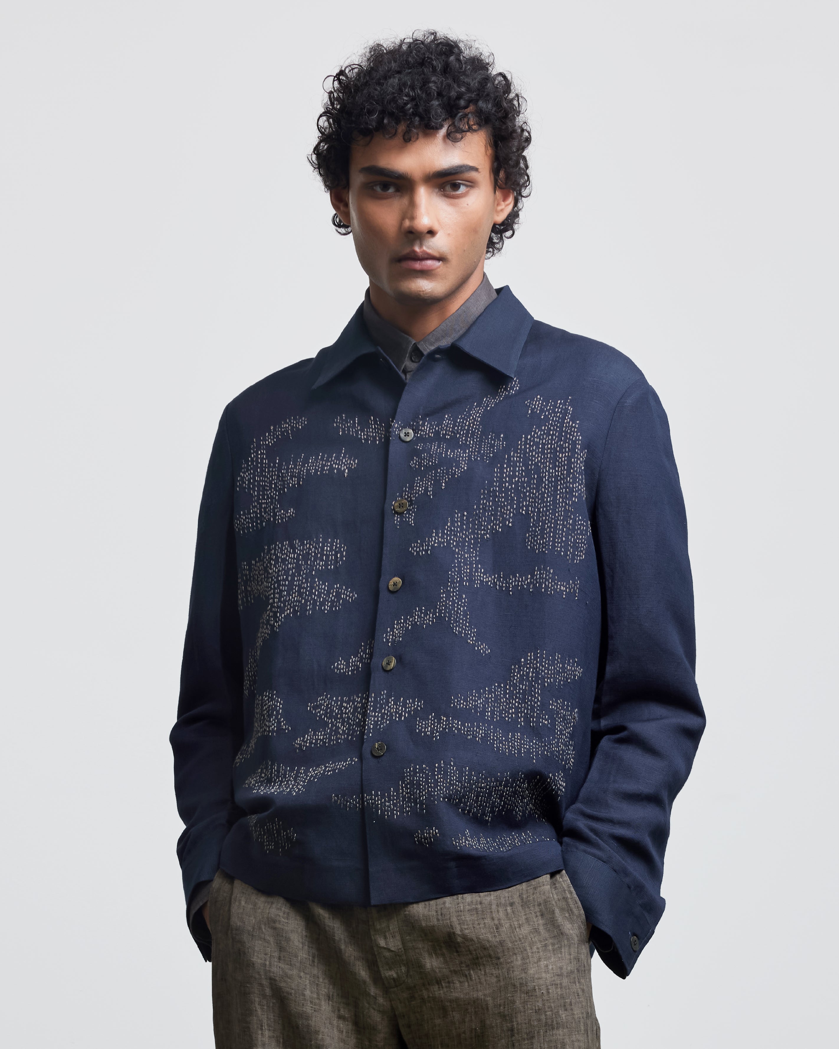 COUNTRYMADE Shirts Camouflage Embroidered Overshirt surchemise en lin