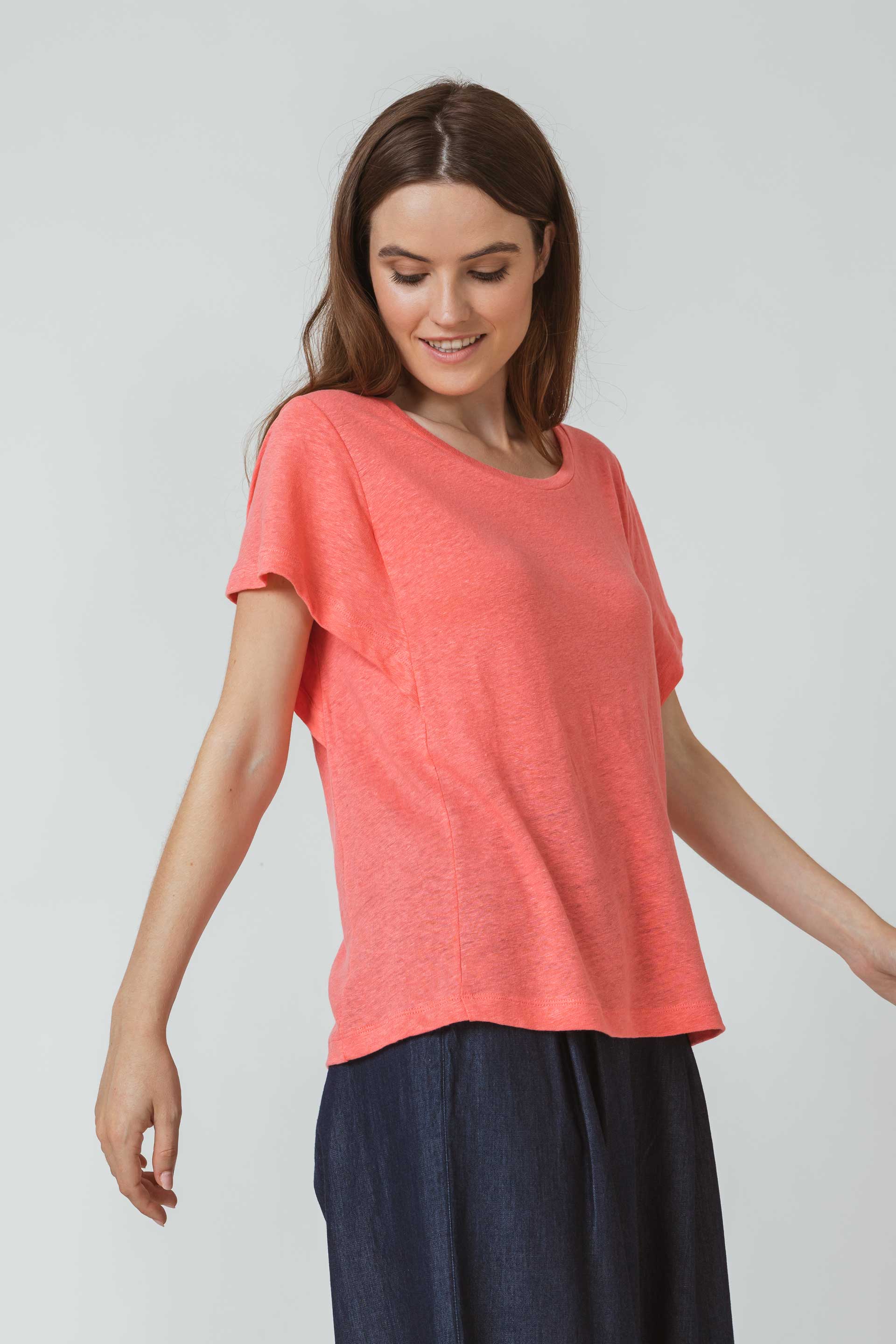 Sourire Multicolore Tops Leza top rose en lin manches courtes taille 42