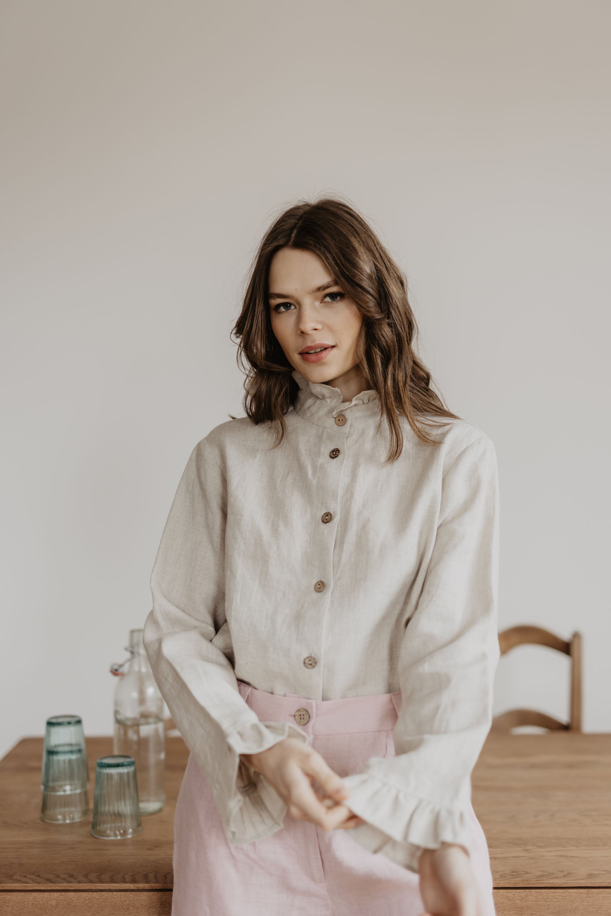 Laumė linen Linen Tops Women's linen shirt Juodkrante, Creamy White, 100 % lin