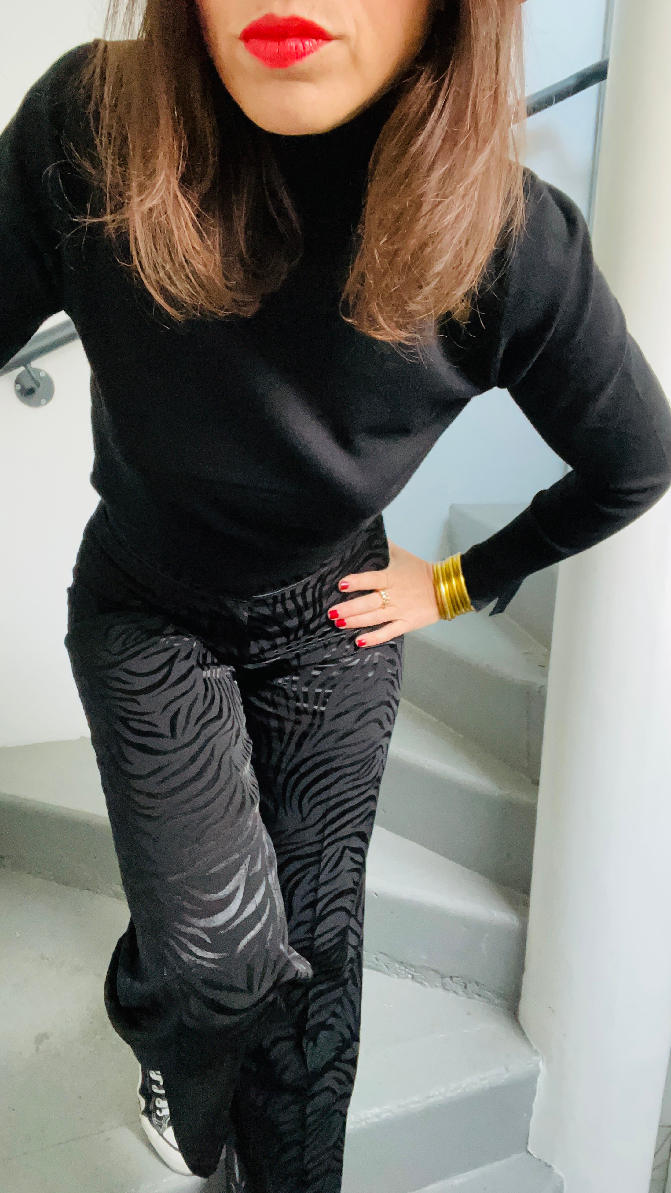 PANTRUCHE Pantalons Pantalon SWING noir zébra pantalon viscose
