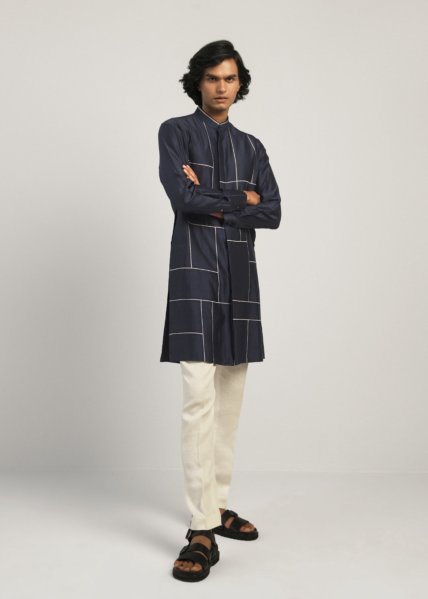 COUNTRYMADE Kurtas Patchwork Block Kurta Set ensemble kurta marine coton-soie