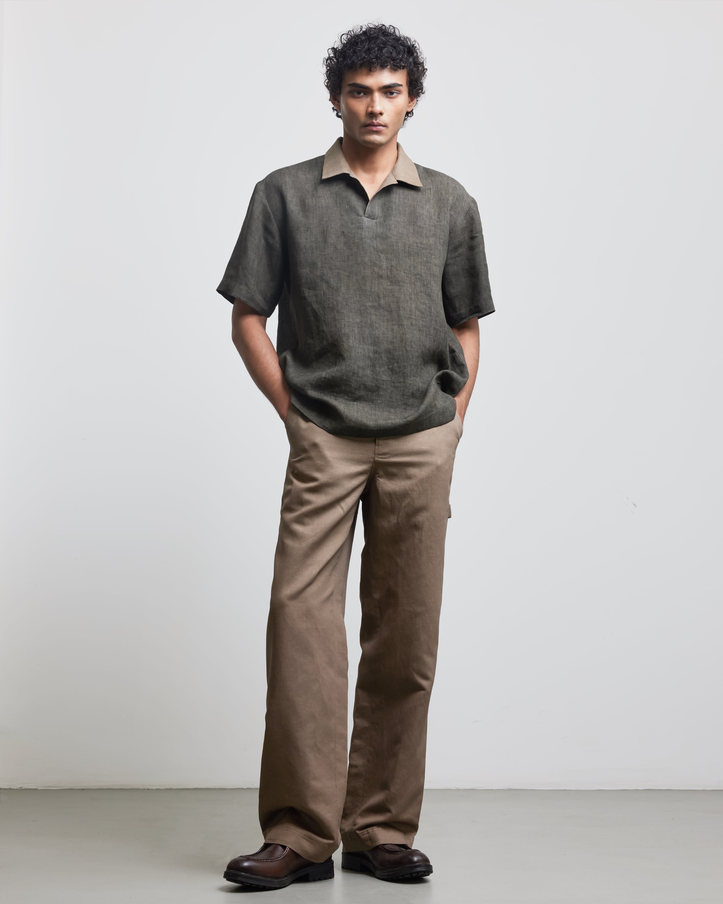 COUNTRYMADE Shirts STONE GREEN CONTRAST POLO SHIRT polo en lin olive beige