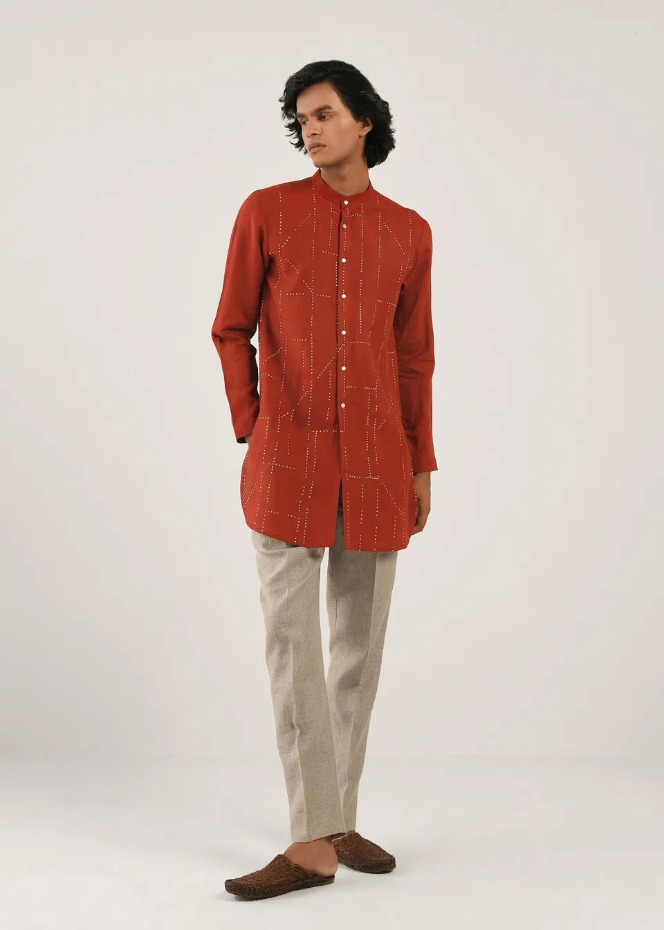 COUNTRYMADE Kurtas Speckled Short Kurta kurta court en lin rouge terre