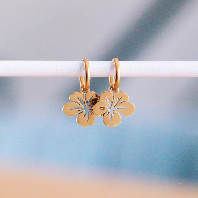 Sourire Multicolore Boucles d'oreilles créoles fleurs dorées acier inoxydable