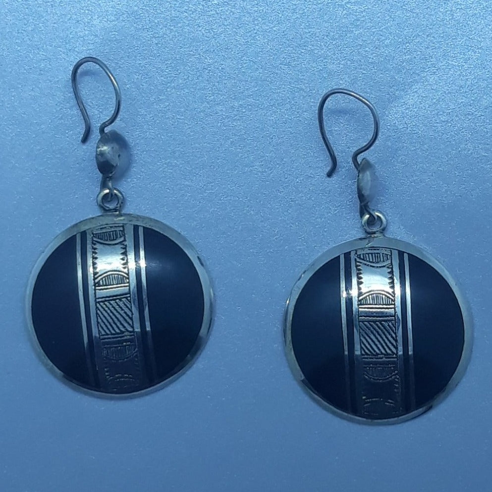Boucles d’oreilles Touareg rondes en ébène et argent
