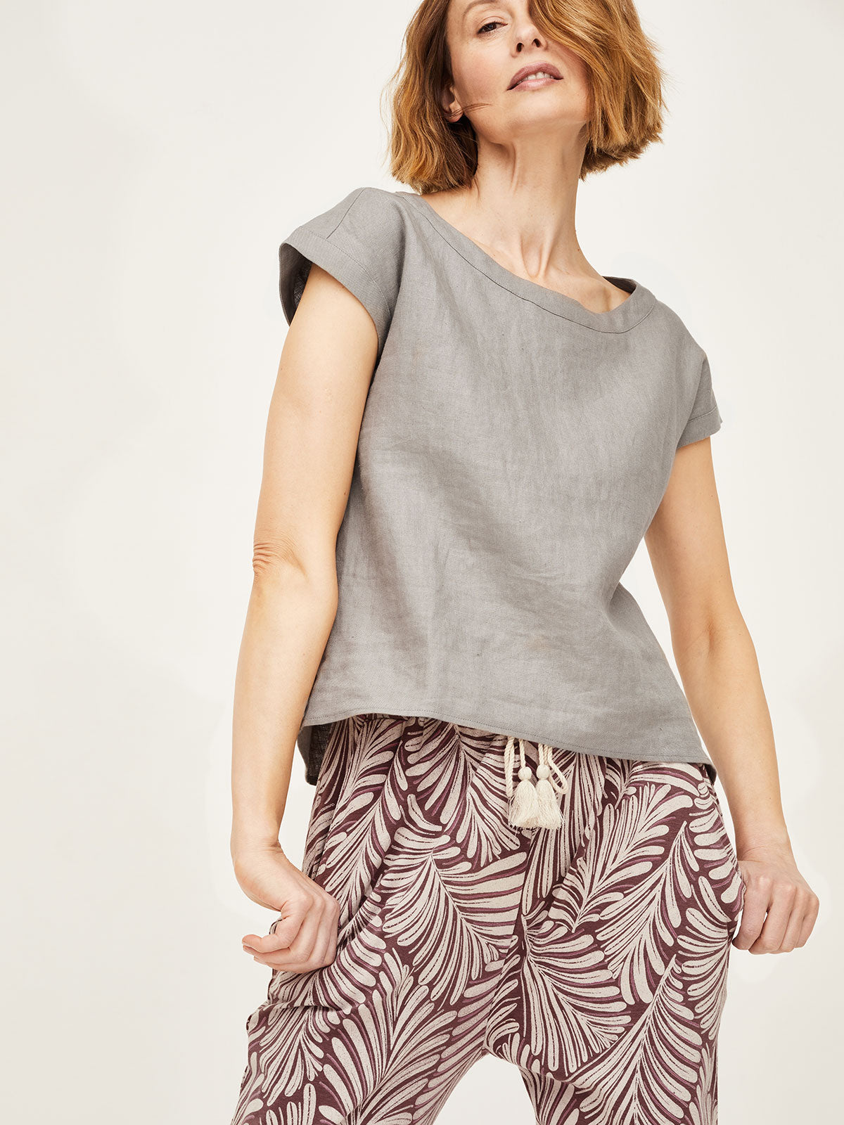Sourire Multicolore Tops Erin top en chanvre gris col bateau