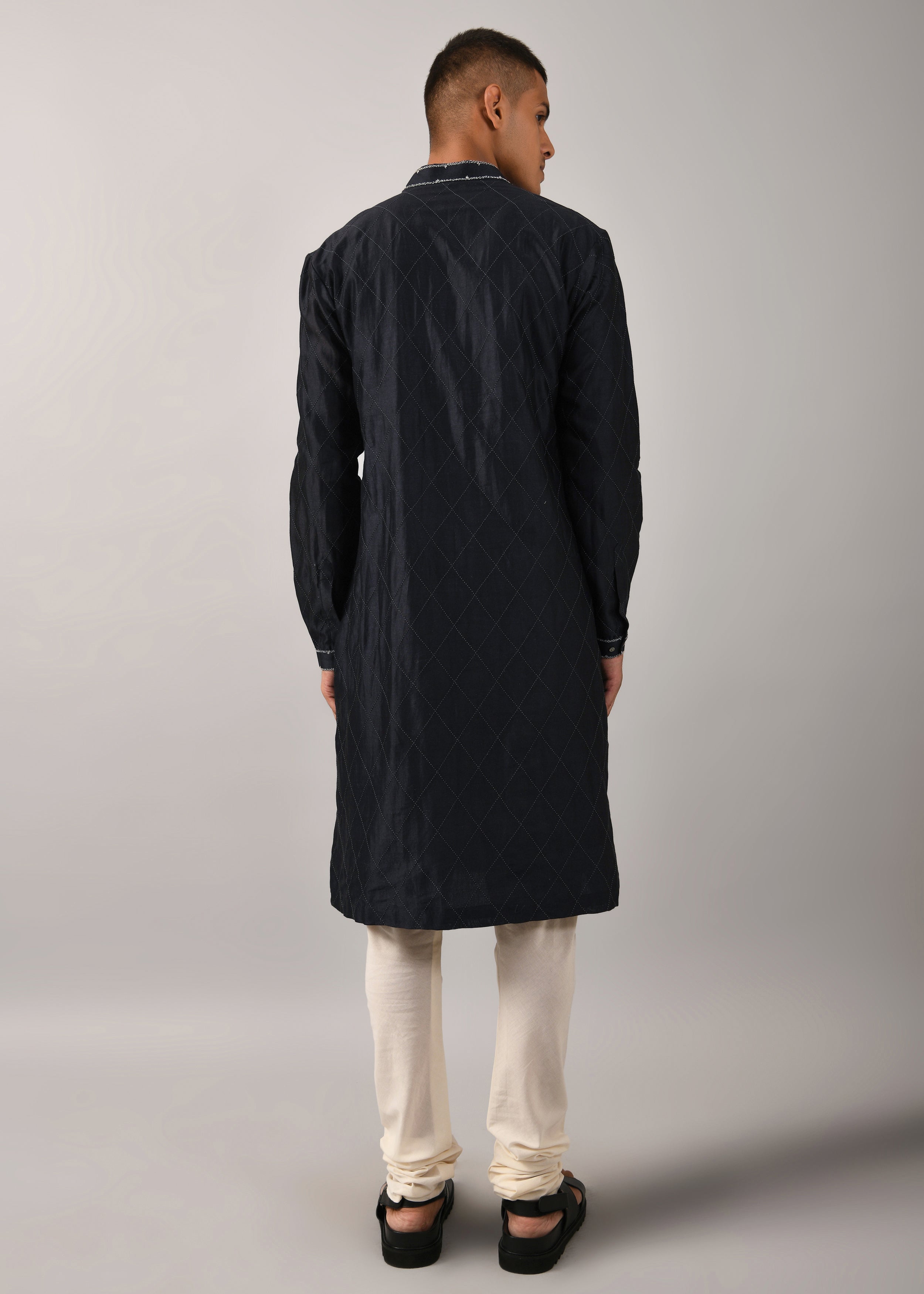 COUNTRYMADE Kurtas Diamond Embroidered Kurta Set kurta bleu marine chanderi