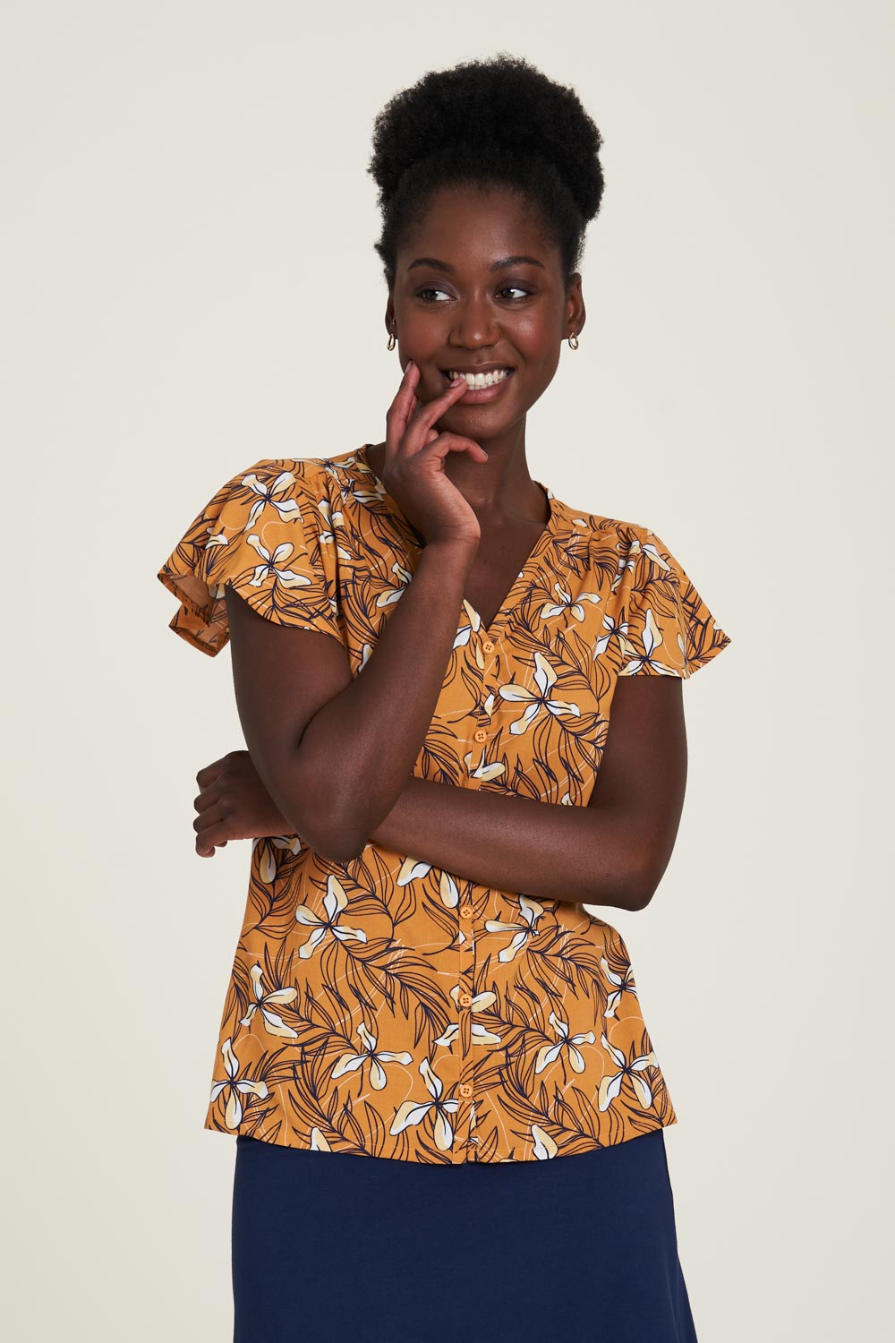Sourire Multicolore Tops Hawai blouse ocre en Ecovero