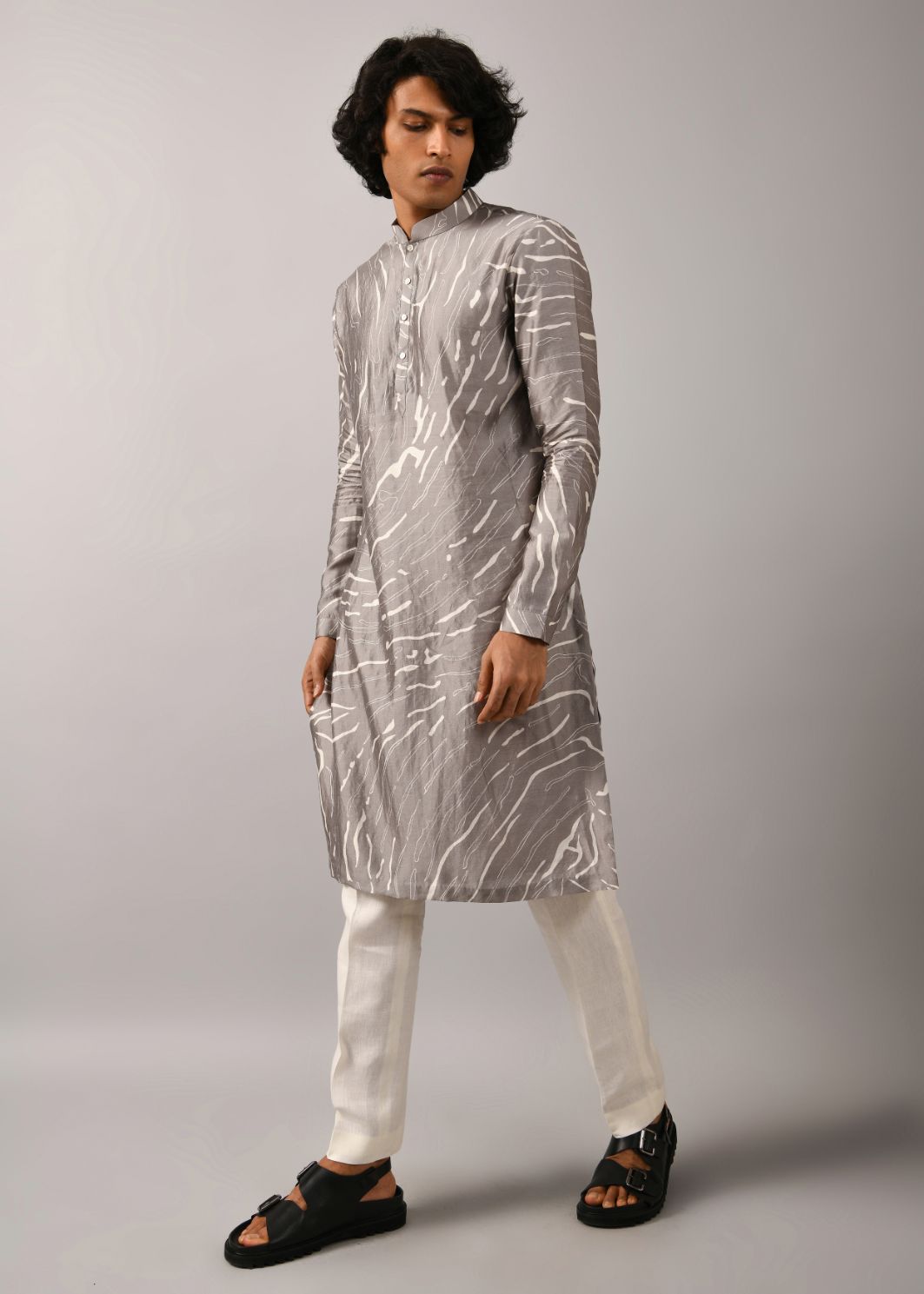 COUNTRYMADE Kurtas Grey Terrain Maize Kurta, kurta en soie imprimée