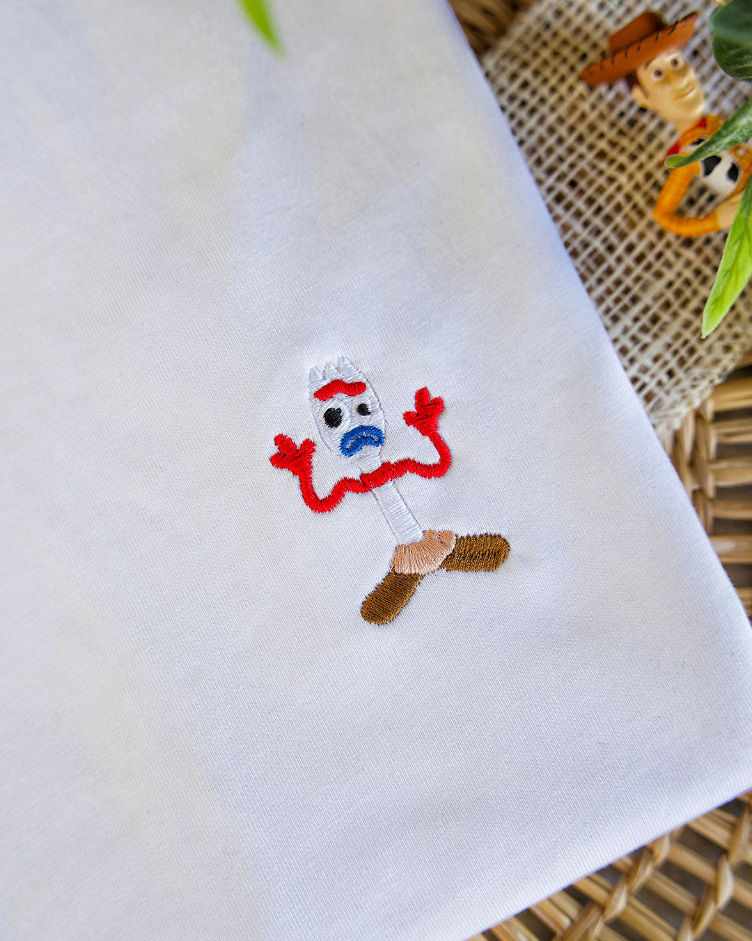 Juste Un T-shirt T-shirts Brodés Fourchette T-shirt brodé blanc coton bio