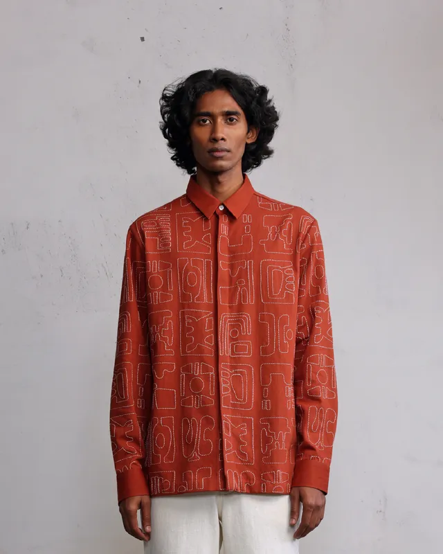 COUNTRYMADE Shirts Fossils outline over Shirt chemise brodée coupe régulière