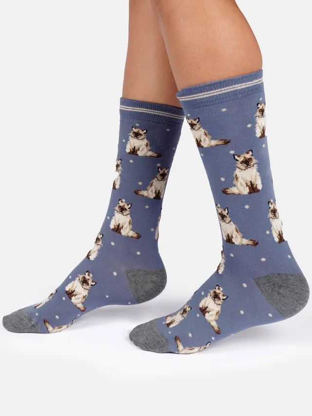 Sourire Multicolore Chaussettes femme chat ragdoll chaussettes taille unique en bambou
