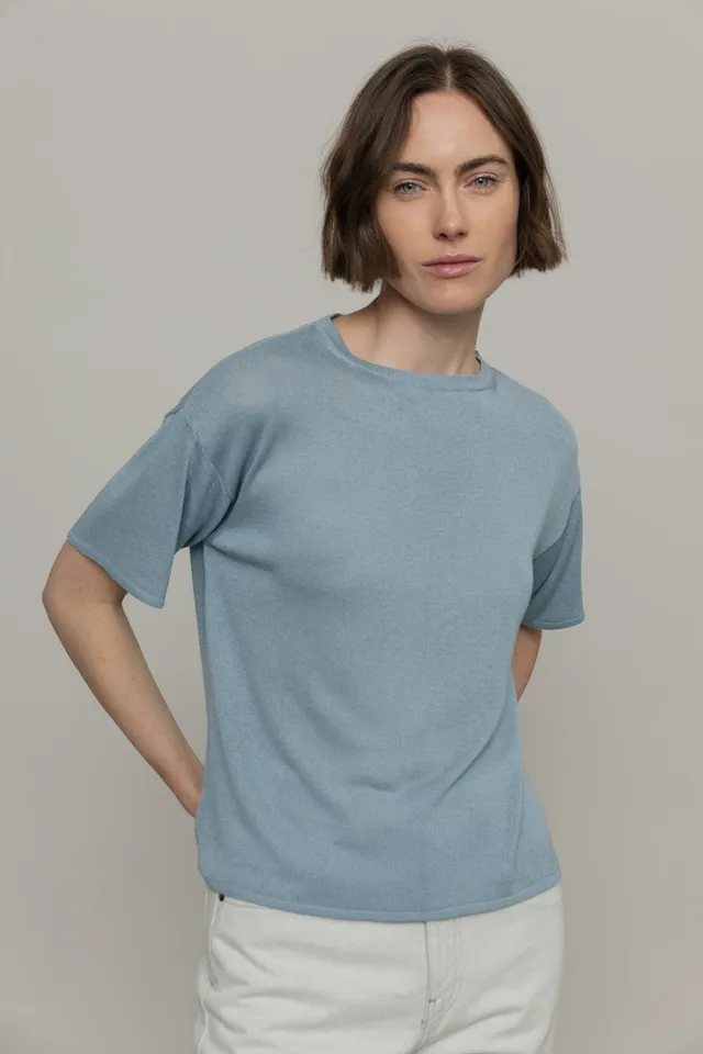 Sourire Multicolore Tops Virginia top bleu ciel maille fine viscose recyclée