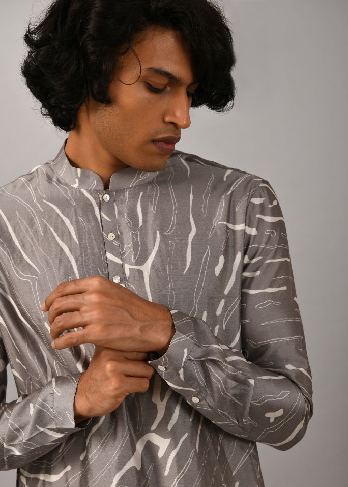 COUNTRYMADE Kurtas Grey Terrain Maize Kurta, kurta en soie imprimée