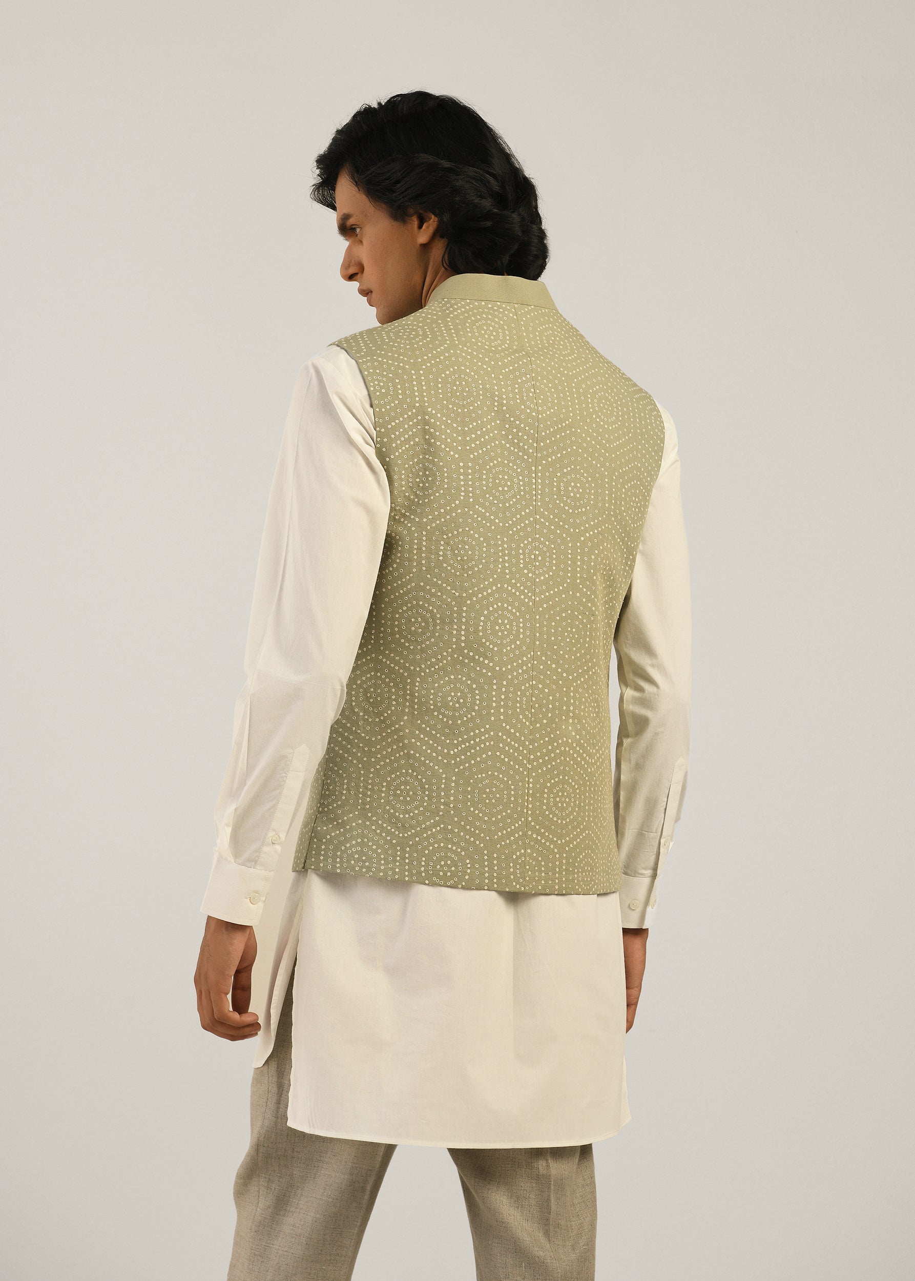 COUNTRYMADE Nehru Jackets Hexa Hand Emb Bundi bundi XS sauge lin coton