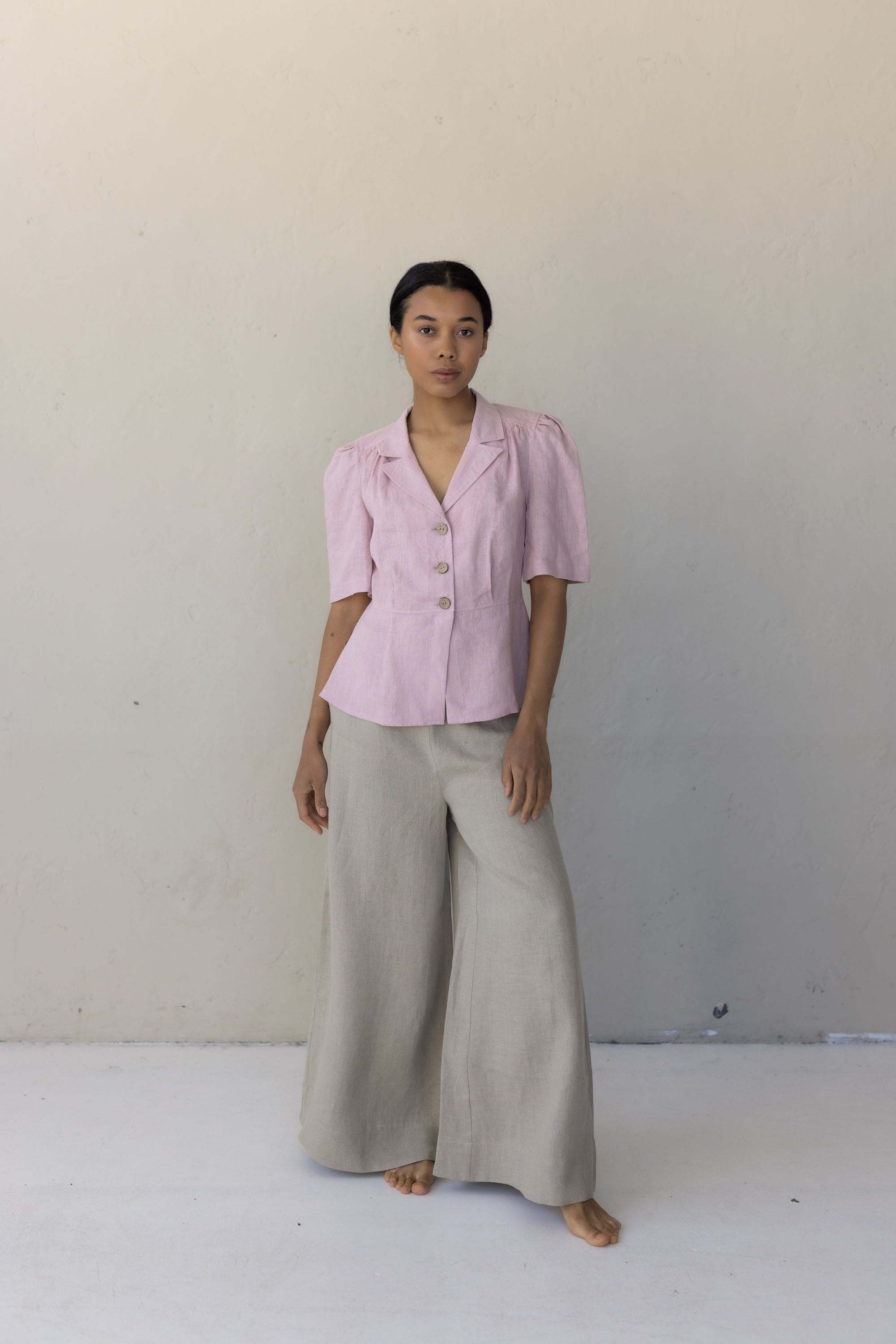Laumė linen Linen Bottoms Hazel pantalon en lin blanc crème