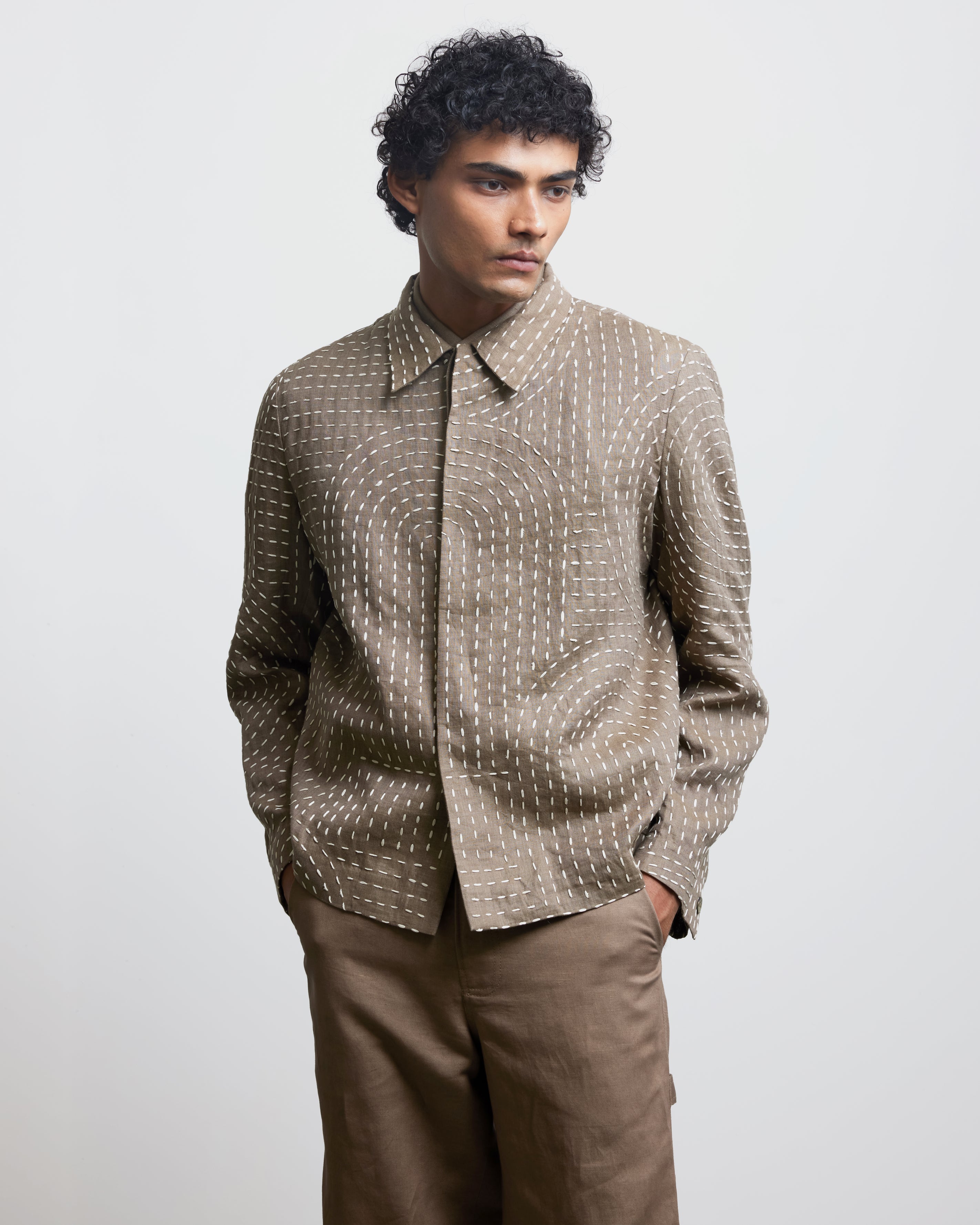 COUNTRYMADE Jackets BAUHAUS KANTHA BEIGE JACKET veste beige en lin brodé