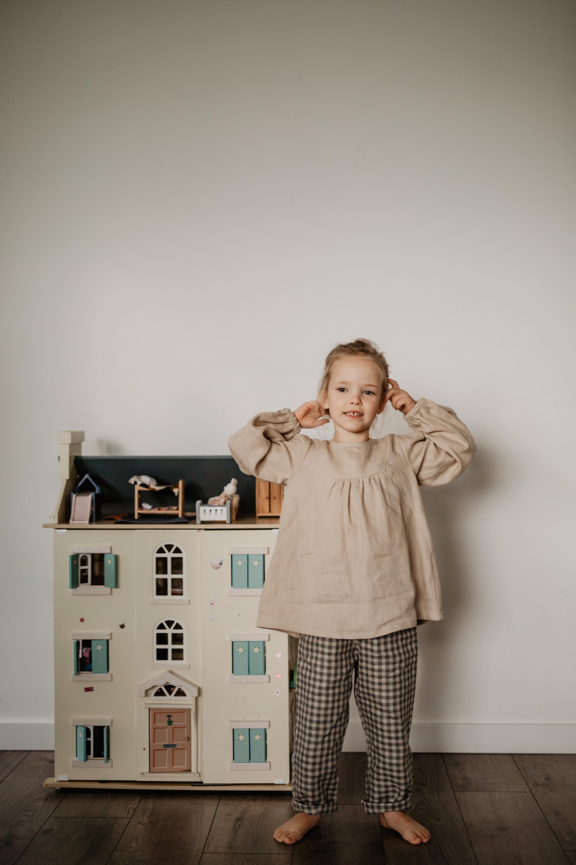 Laumė linen Kids Clothing AITVARAS blouse enfant en lin bleu profond