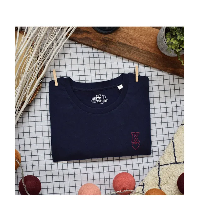 Juste Un T-shirt T-shirts Brodés Roi de Coeur T-shirt blanc coton bio