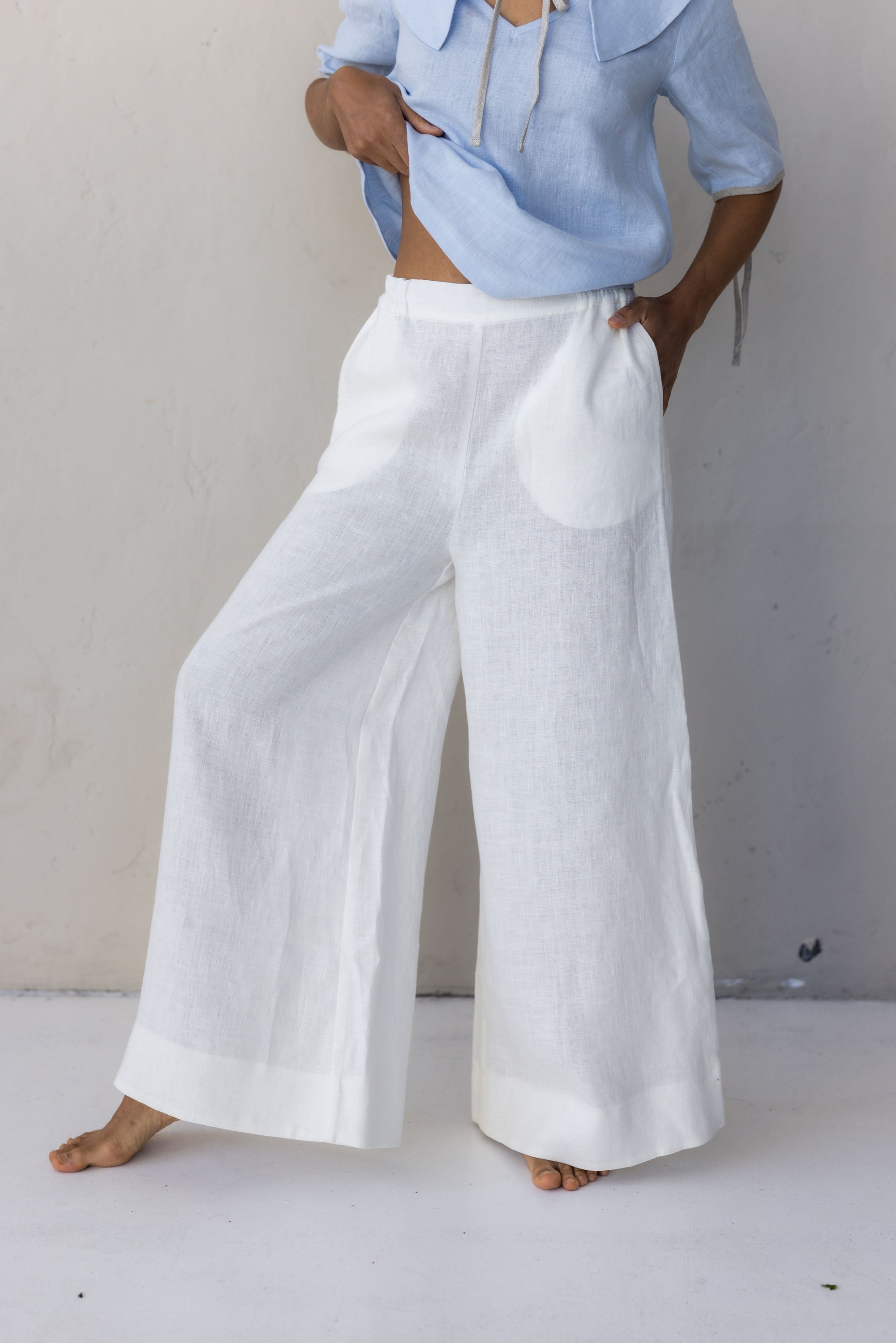 Laumė linen Linen Bottoms Hazel pantalon en lin blanc crème