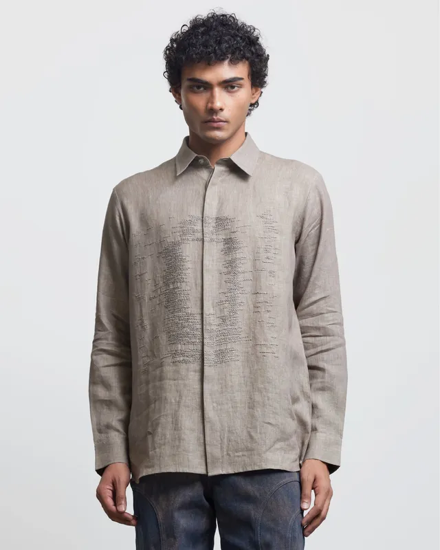 COUNTRYMADE Shirts Stone Faded Ghost Shadow chemise en lin brodée