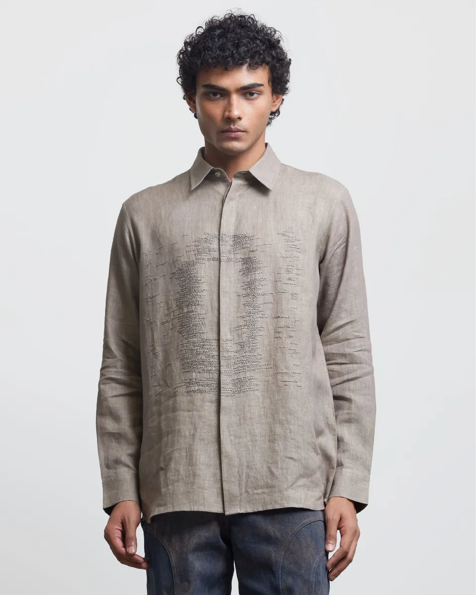 COUNTRYMADE Shirts Stone Faded Ghost Shadow chemise en lin brodée