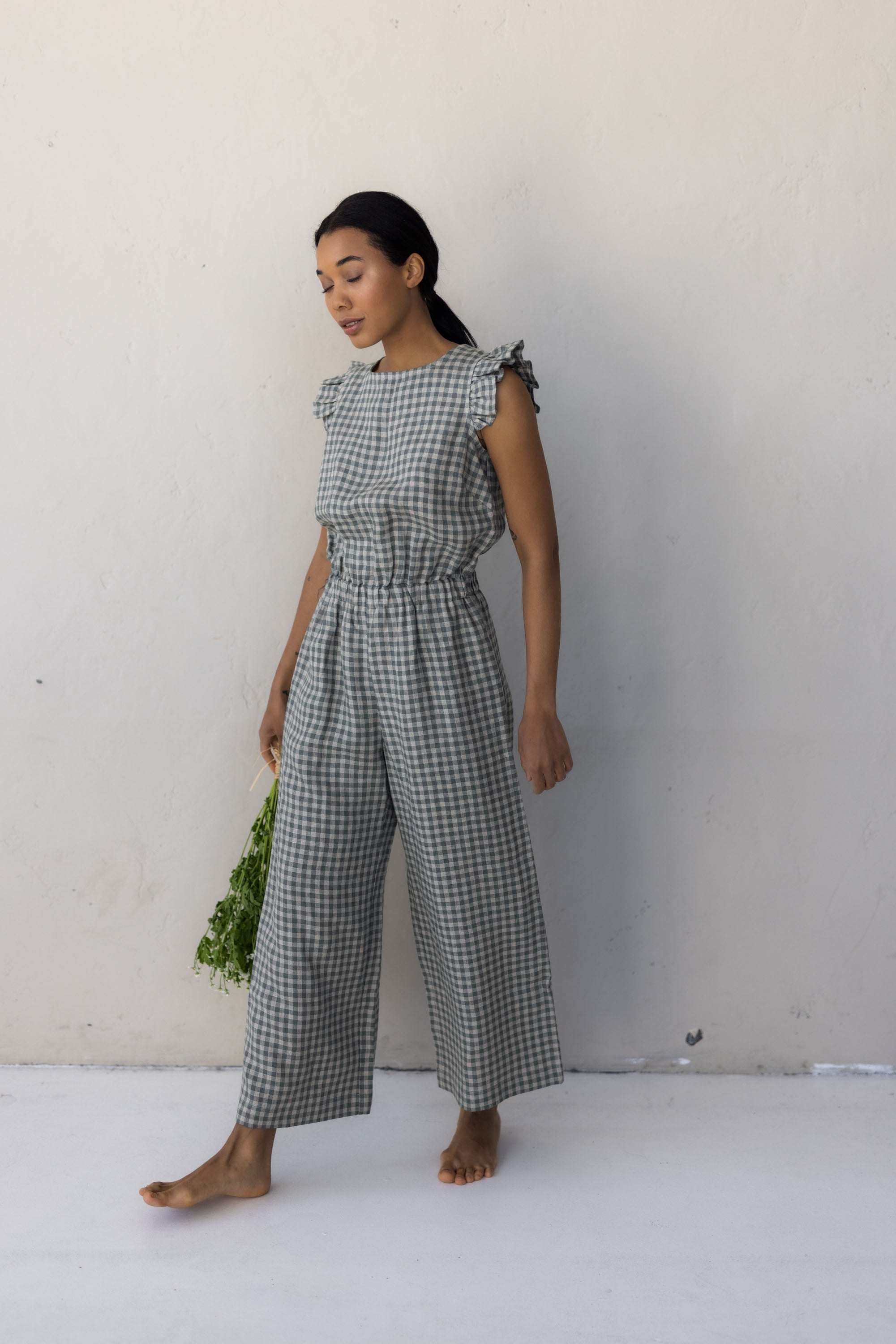 Laumė linen Linen Dresses Giedra combinaison femme en lin naturel dos ouvert