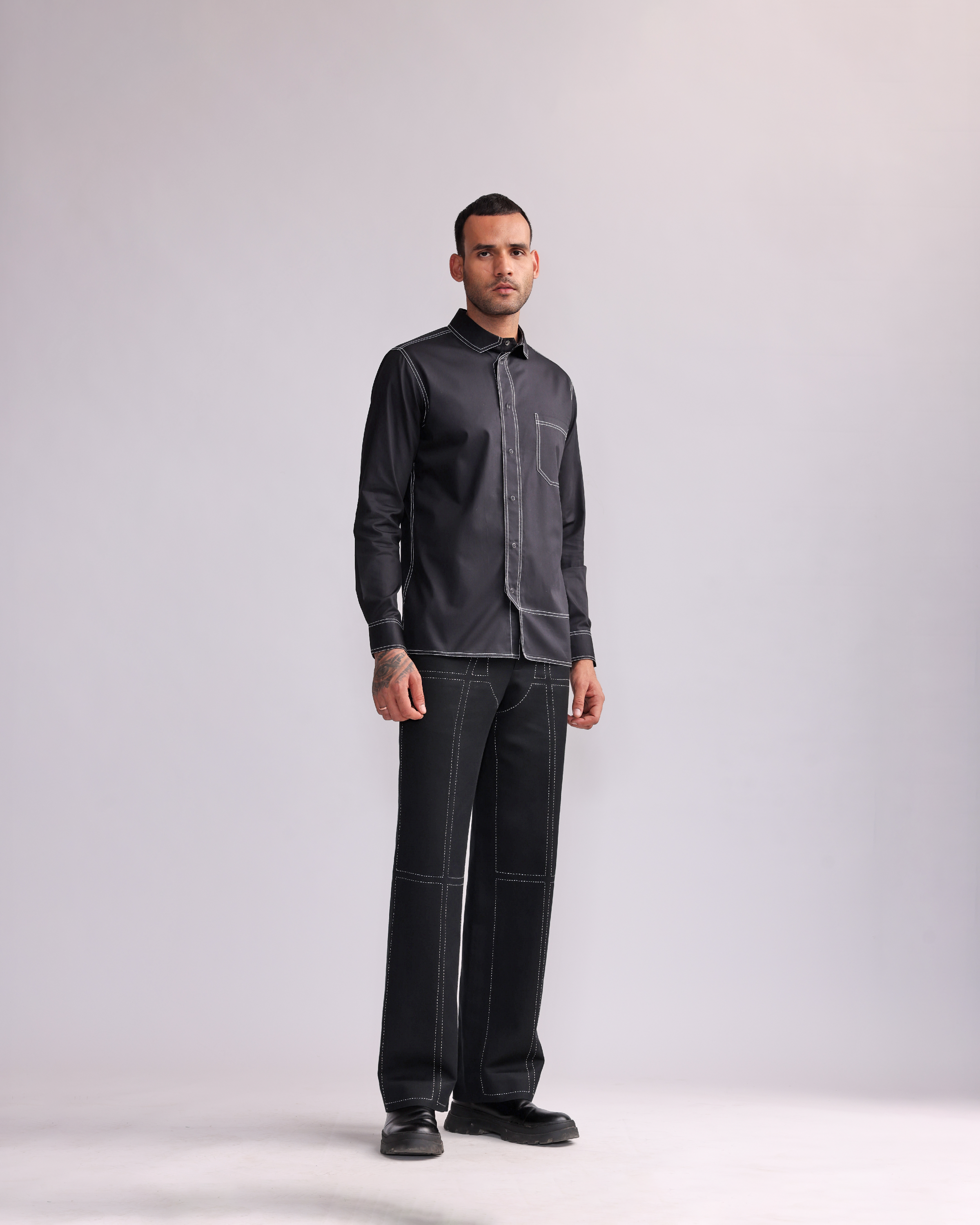 COUNTRYMADE Shirts Letter-Fold Top Stitched Shirt chemise satin coton
