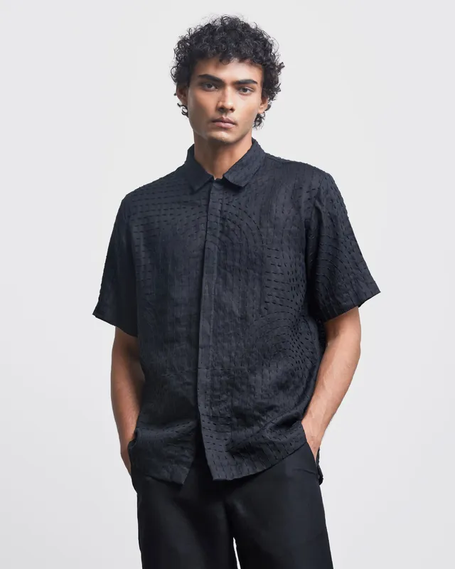 COUNTRYMADE Shirts Bauhaus Kantha Shirt en lin brodé