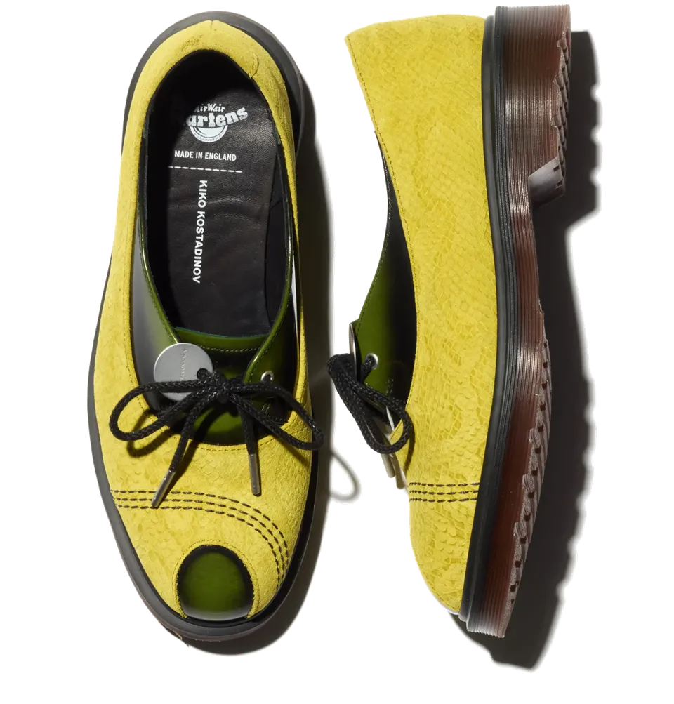 Kiko Kostadinov x Dr. Martens TOE BOX Shoe chaussures Moss Green en daim et cuir
