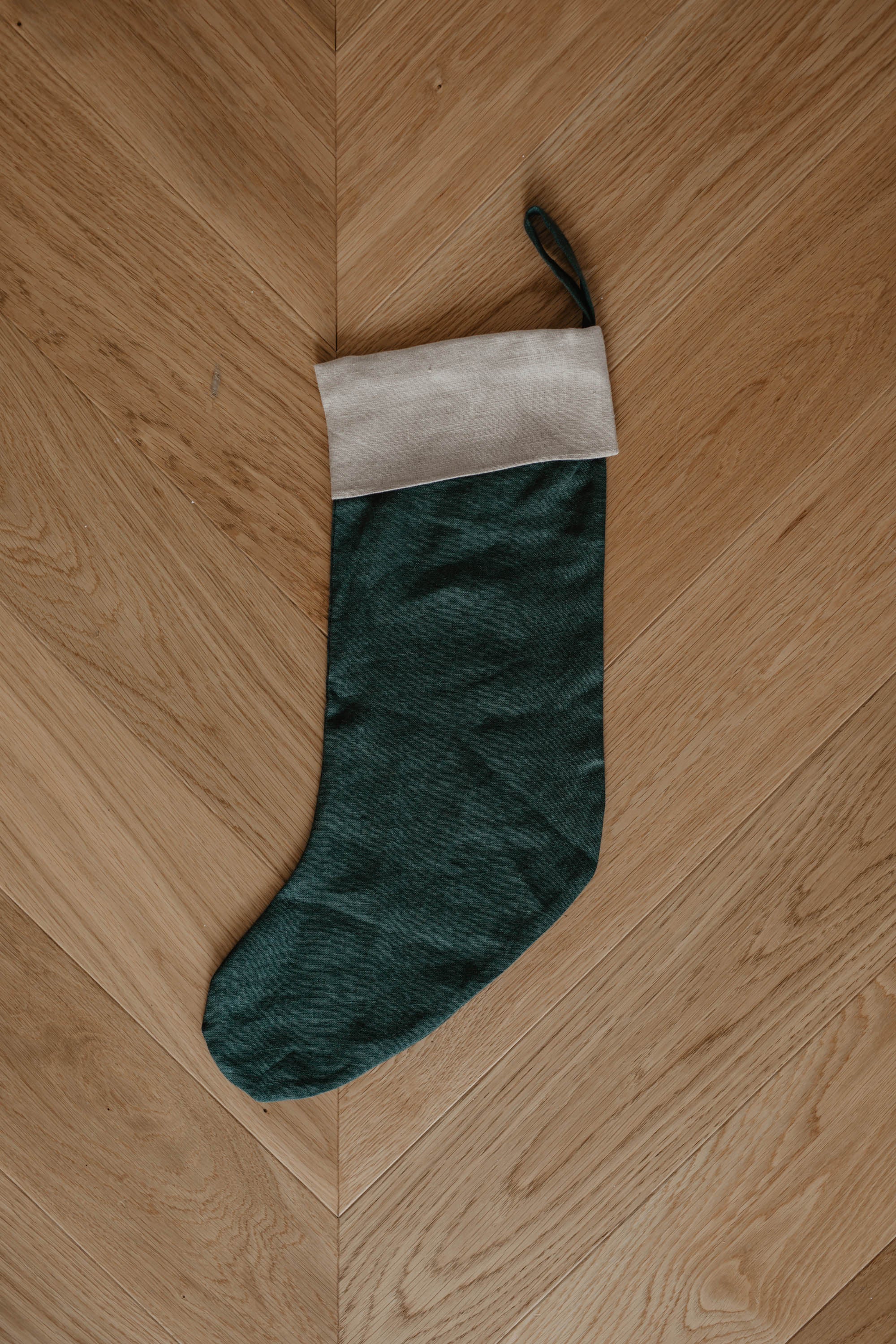 Laumė linen Christmas Linen chaussette de Noël en lin avec revers simple