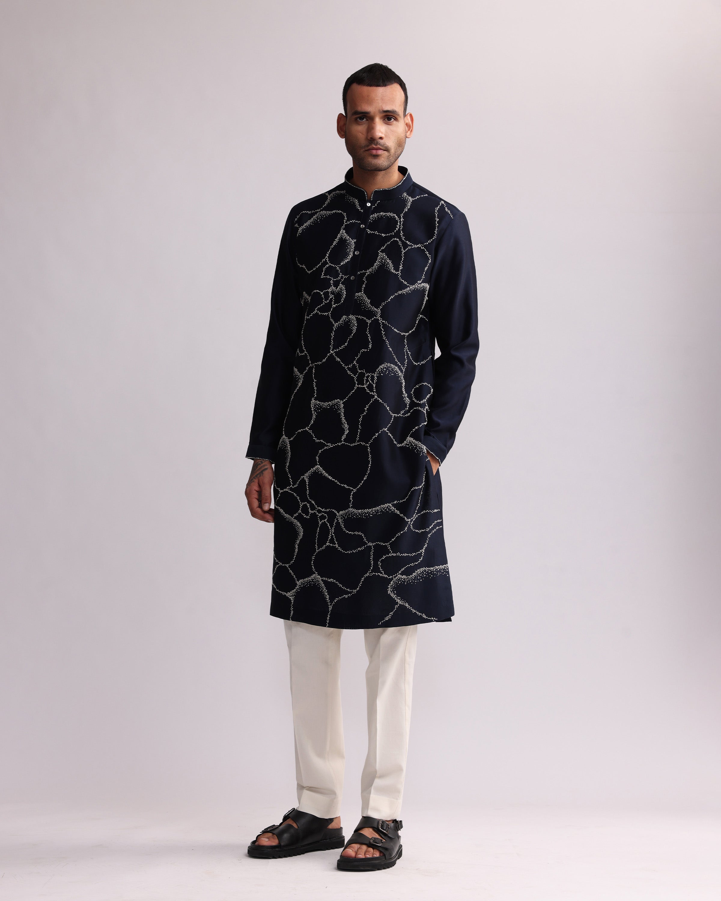 COUNTRYMADE Kurtas NORMANDY PLACEMENT KURTA SET kurta bleu marine brodé