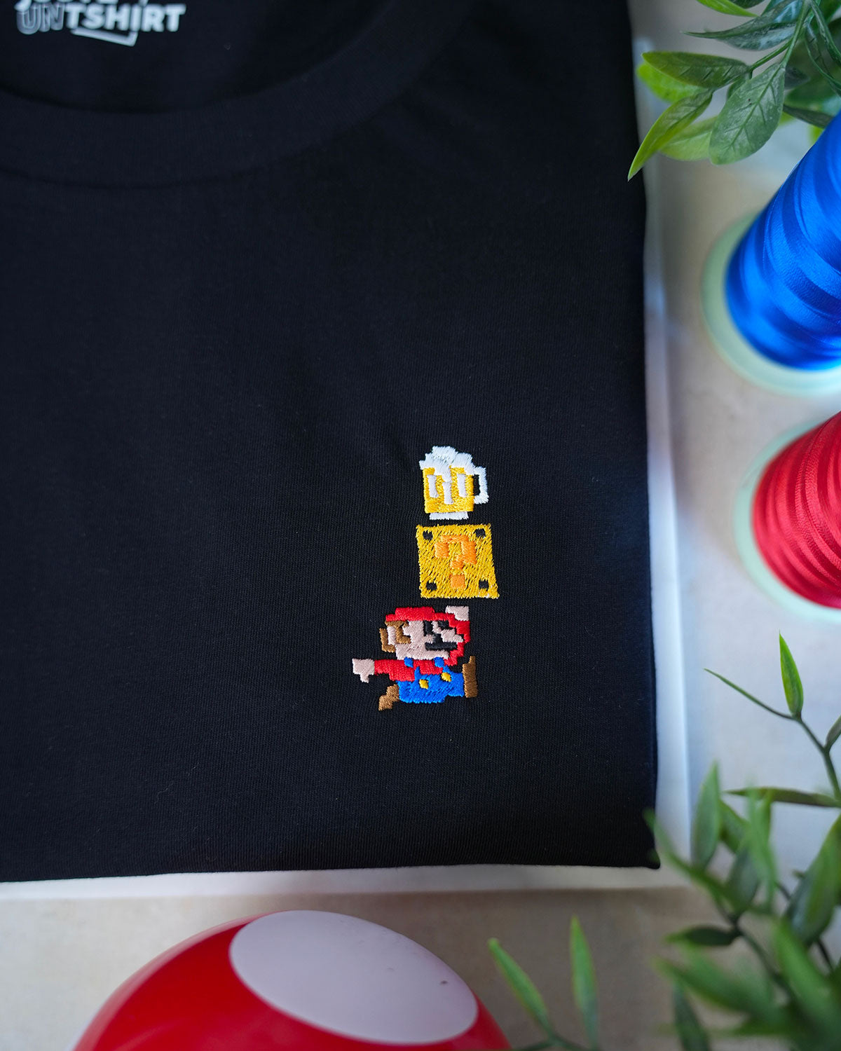 Juste Un T-shirt T-shirts Brodés Super Mario Bière t-shirt brodé