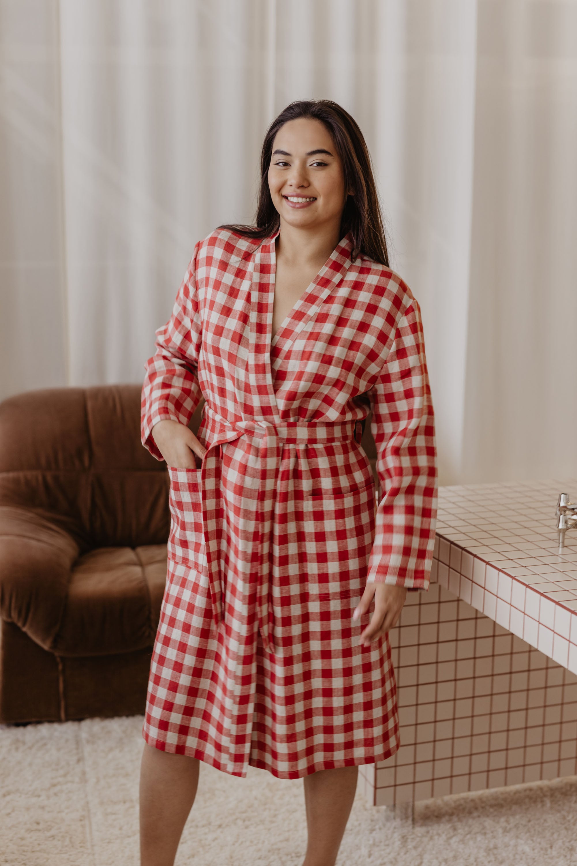 Laumė linen Loungewear DELČIA peignoir bleu ciel en lin