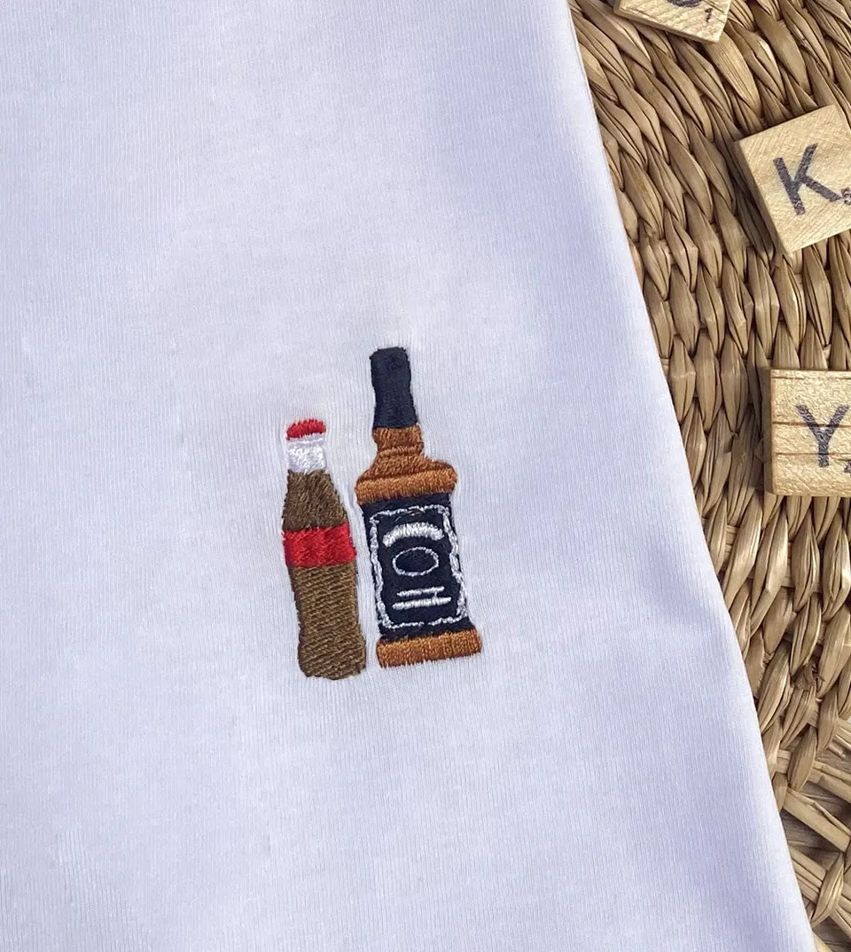 Juste Un T-shirt T-shirts Brodés Whisky Coca t-shirt blanc coton bio