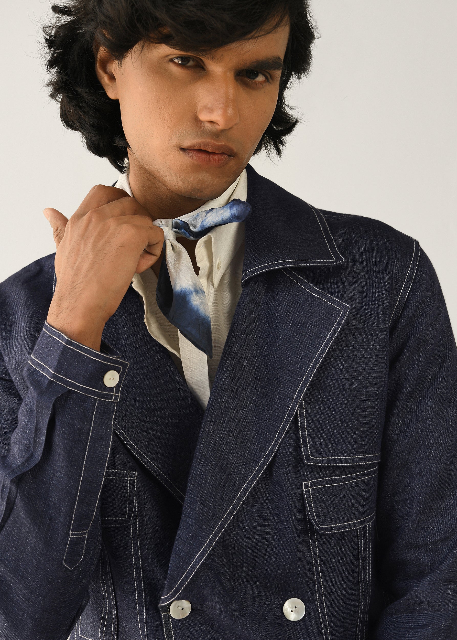 COUNTRYMADE Jackets Cropped Trench Jacket veste courte marine en lin