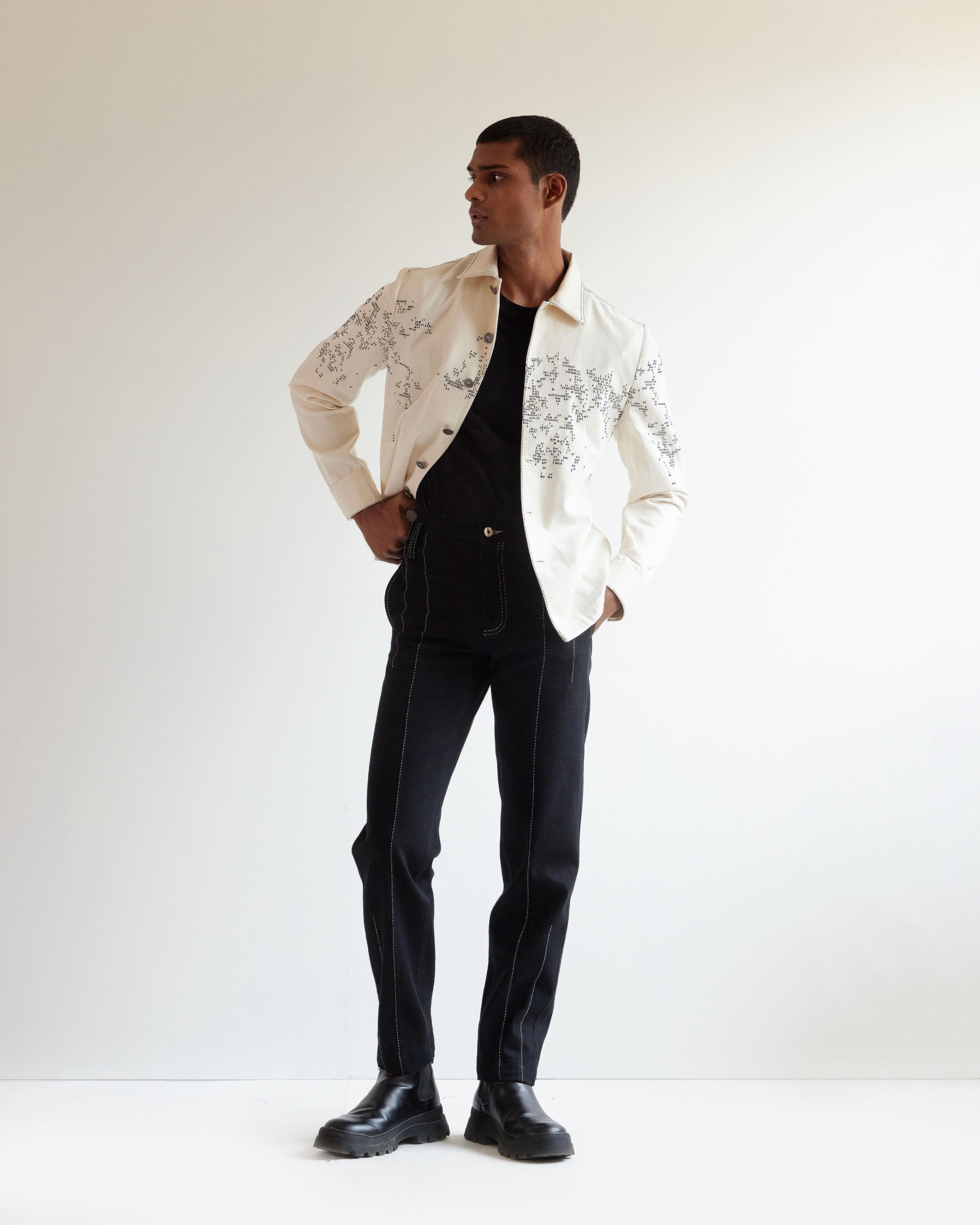COUNTRYMADE Jackets Map Denim Jacket veste en jean écrue brodée