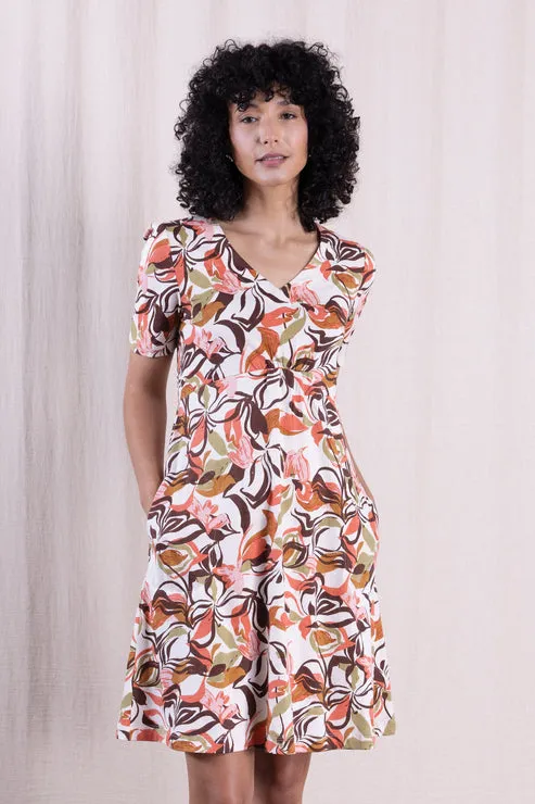 Sourire Multicolore Robes robe motif floral tons orange brun coton bio