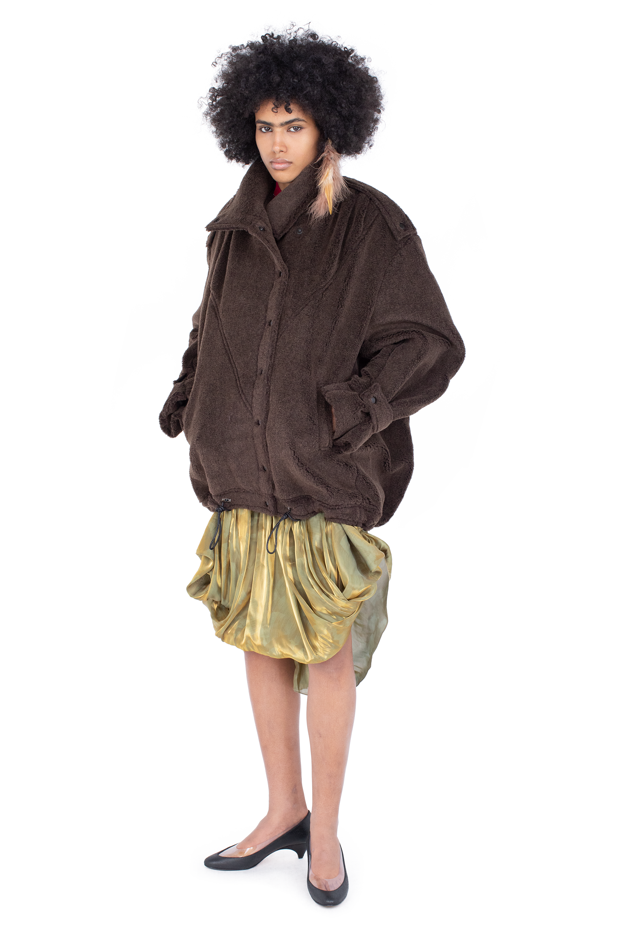 Kiko Kostadinov Outerwear WREN Pleated Coat manteau taupe oversize en laine