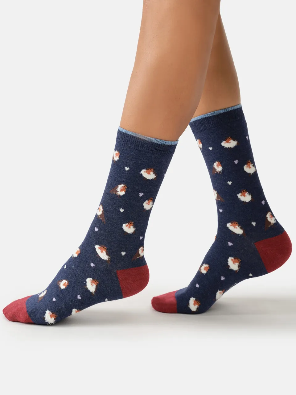 Sourire Multicolore Chaussettes femme rouge-gorge coton bio 36-40
